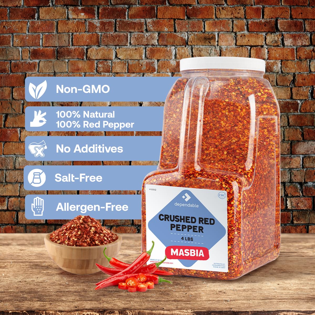 Dependable Food Crushed Red Pepper Flakes - 3.5 Lb. Container - Bulk Size - Kosher Spice Seasoning for Chefs & Culinary Enthusiasts Adds Heat & Depth to Pizza  Pasta  Stir-Fries - Non-GMO & Allergen-Free