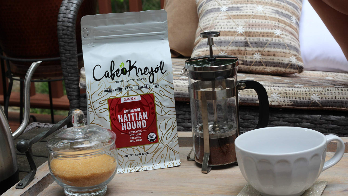 Cafe Kreyol Organic Haitian Hound | 12 Oz - Haitian Blue Dark Roast Coffee - Whole Bean
