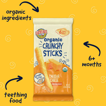 Earth'S Best Organic Baby Food, Dissolvable Teething Snack For Babies 6 Months And Older, Cheddar Cheese Crunchy Sticks, .56 Oz