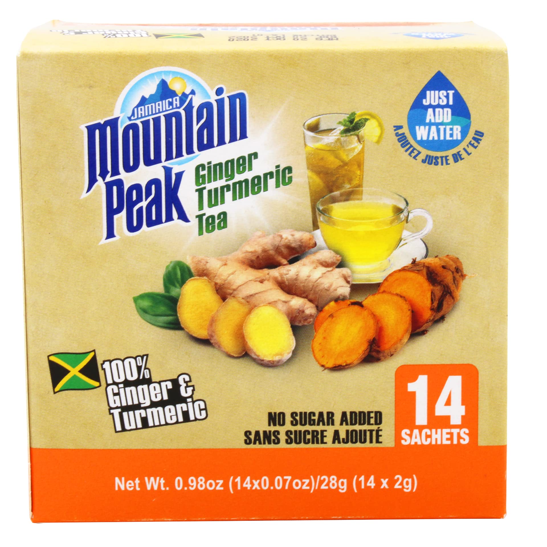 Jamaica Mountain Peak Ginger Turmeric Tea, With No Added Sugar, 6.3 Oz