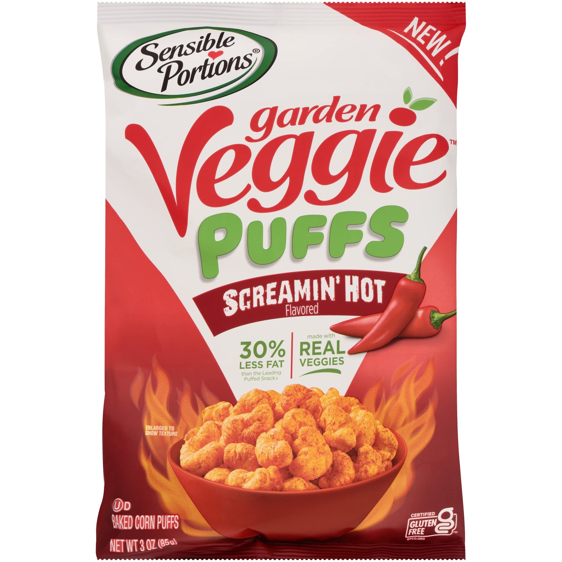 Sensible Portions Garden Veggie Screamin Hot Flavored Baked Corn Puffs, 3 oz (Pack of 6)