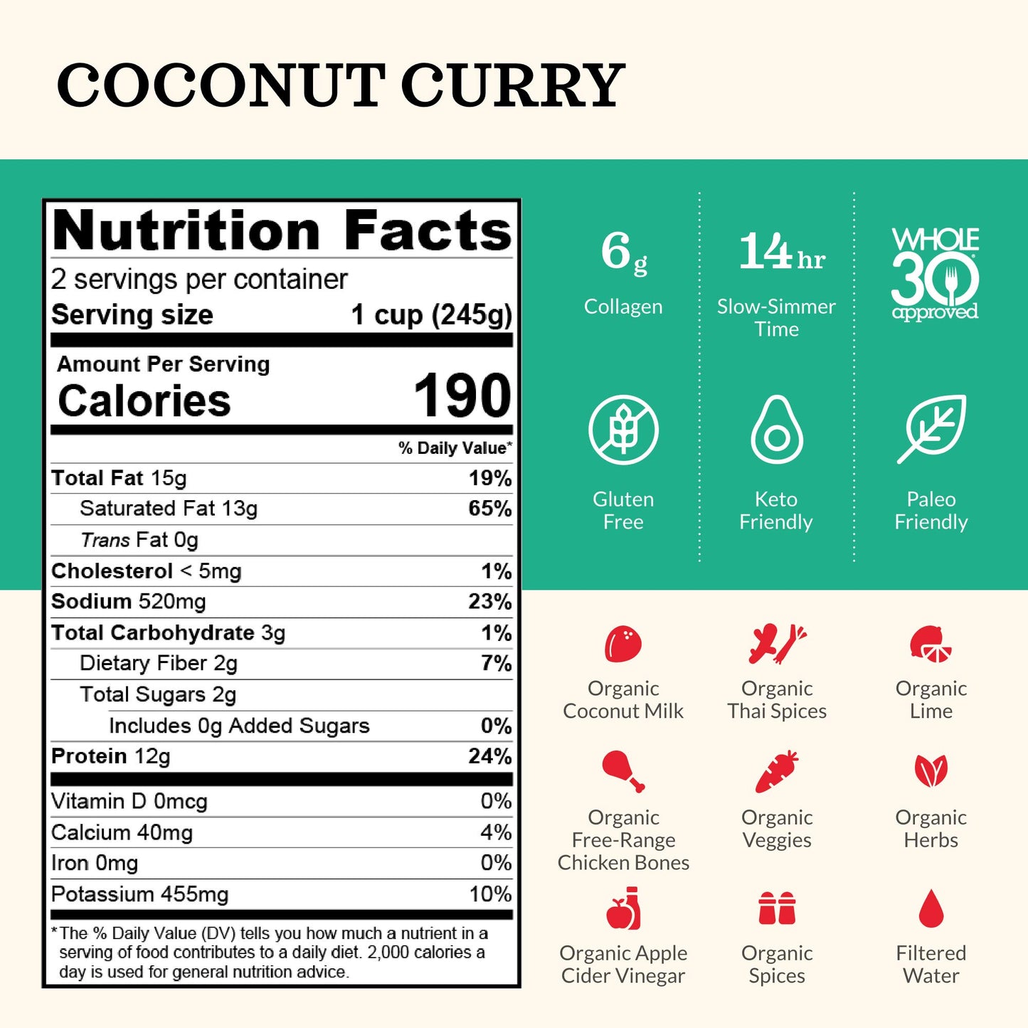 Kettle & Fire Coconut Curry & Lime Chicken Bone Broth, Keto & Paleo, Gluten Free, 16.9 oz (Pack of 3)