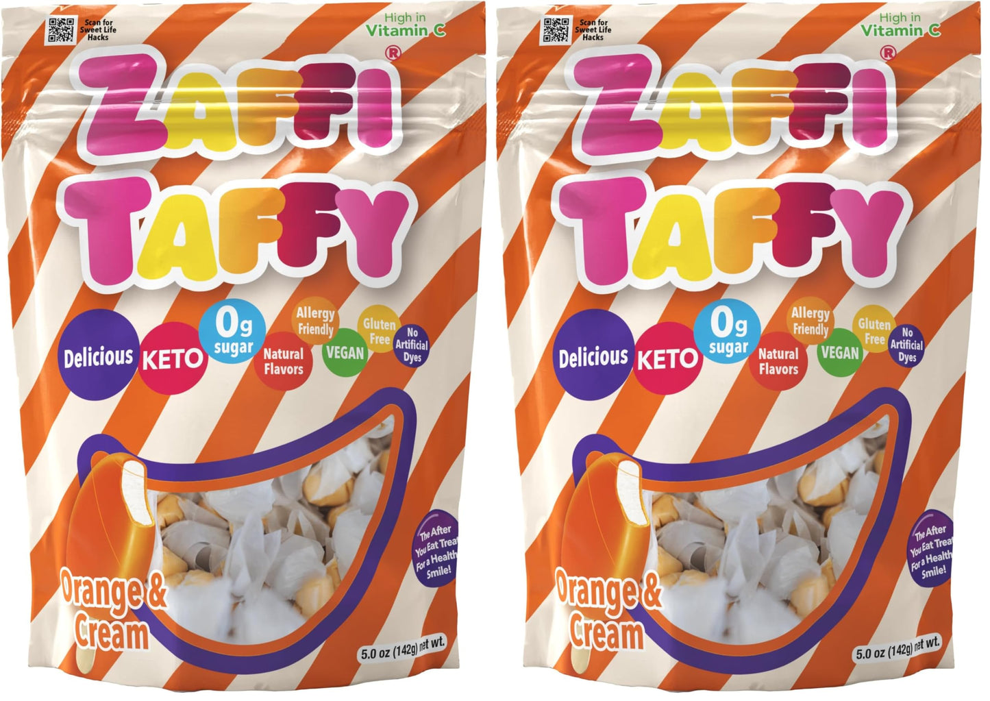 Zaffi Taffy Orange Cream - Indulge in the Creamy Citrus Flavor of Orange Cream Zaffi Taffy, 5oz Bag (Pack of 2)