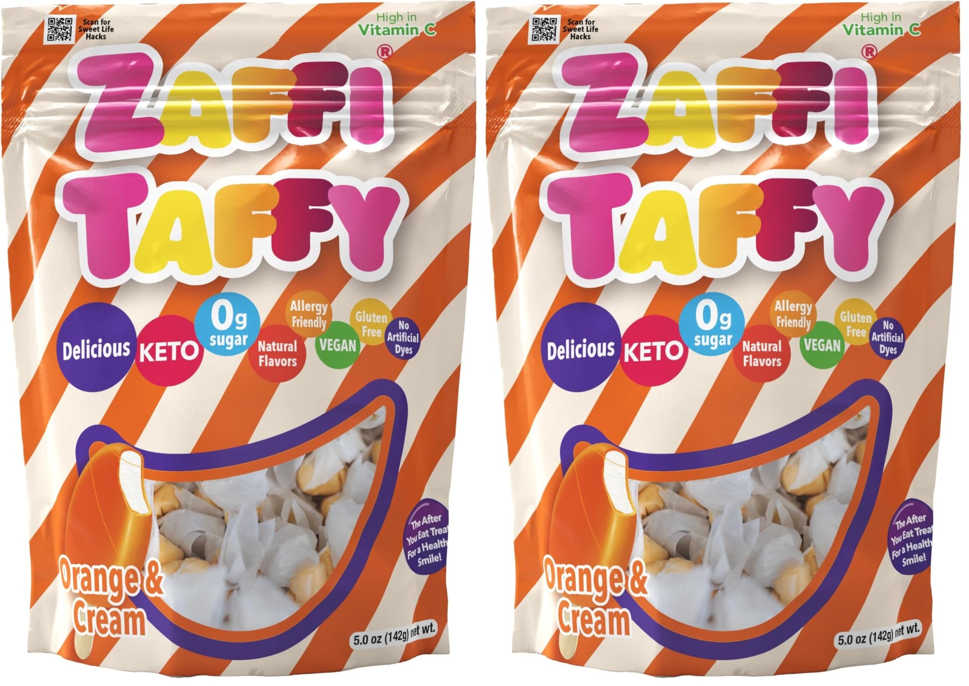 Zaffi Taffy Orange Cream - Indulge in the Creamy Citrus Flavor of Orange Cream Zaffi Taffy, 5oz Bag (Pack of 2)