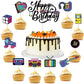 Outus 51 Pcs 80s Retro Cake Topper Set, Colorful Paperboard Cupcake Toppers for Party Supplies