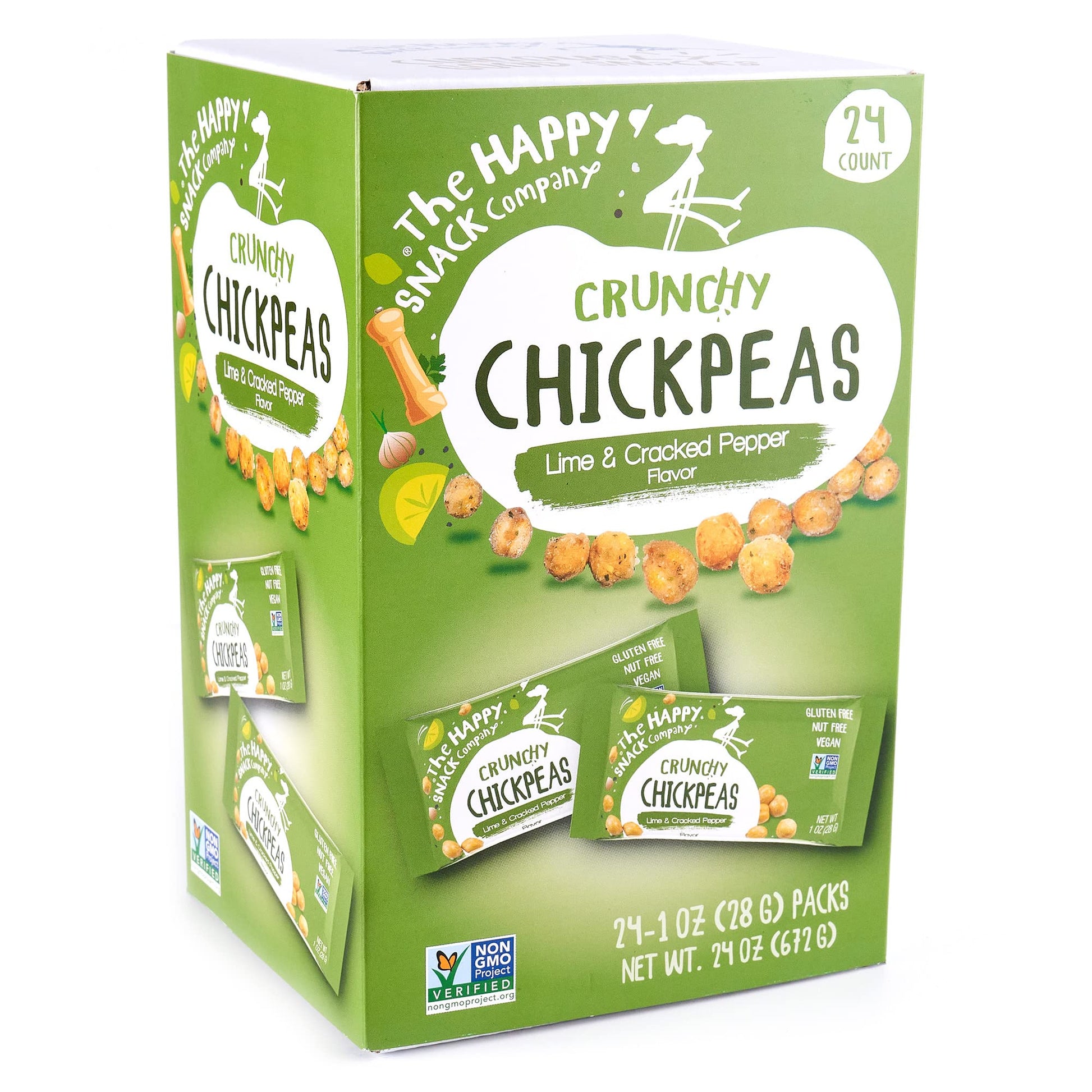 The Happy Snack Company Crunchy Chickpeas Lime & Cracked Pepper 24 X 1 Oz. 5G Plant Based Protein & 120 Cals. Gluten,Nut & Dairy