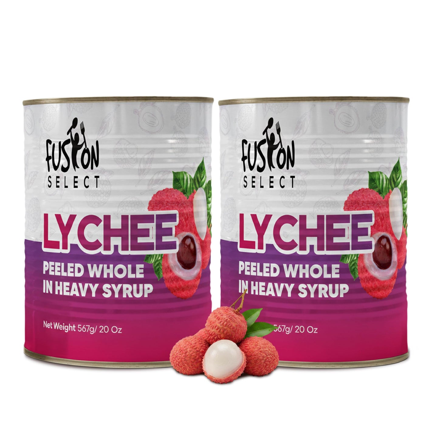 Fusion Select 2 Packs Canned Lychees in Syrup - Ready to Serve Canned Lychee Fruit - Peeled Whole in Heavy Syrup - For Bubble Te