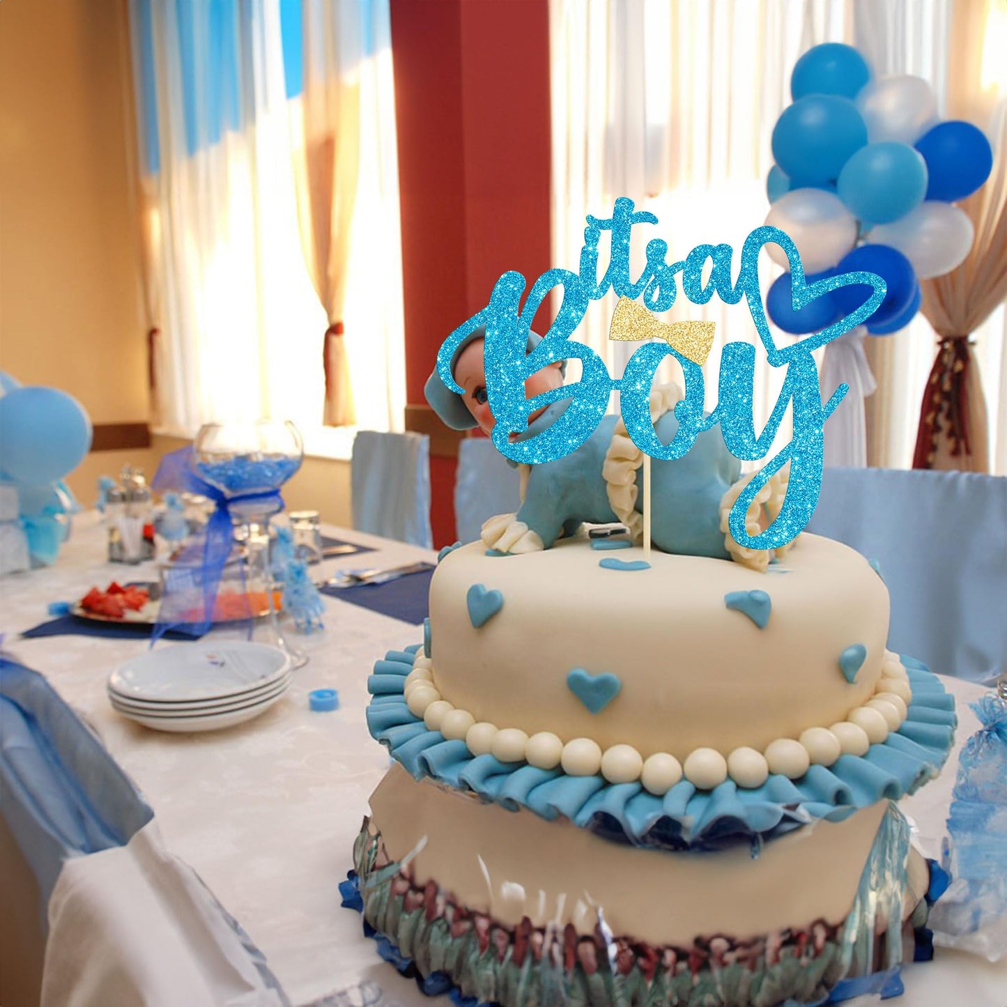 Gyufise 1 Pack Blue Glitter It'S A Boy Cake Topper Gender Reveal Cake Decoration Pick For Baby Shower Gender Reveal Baby Boy 1St