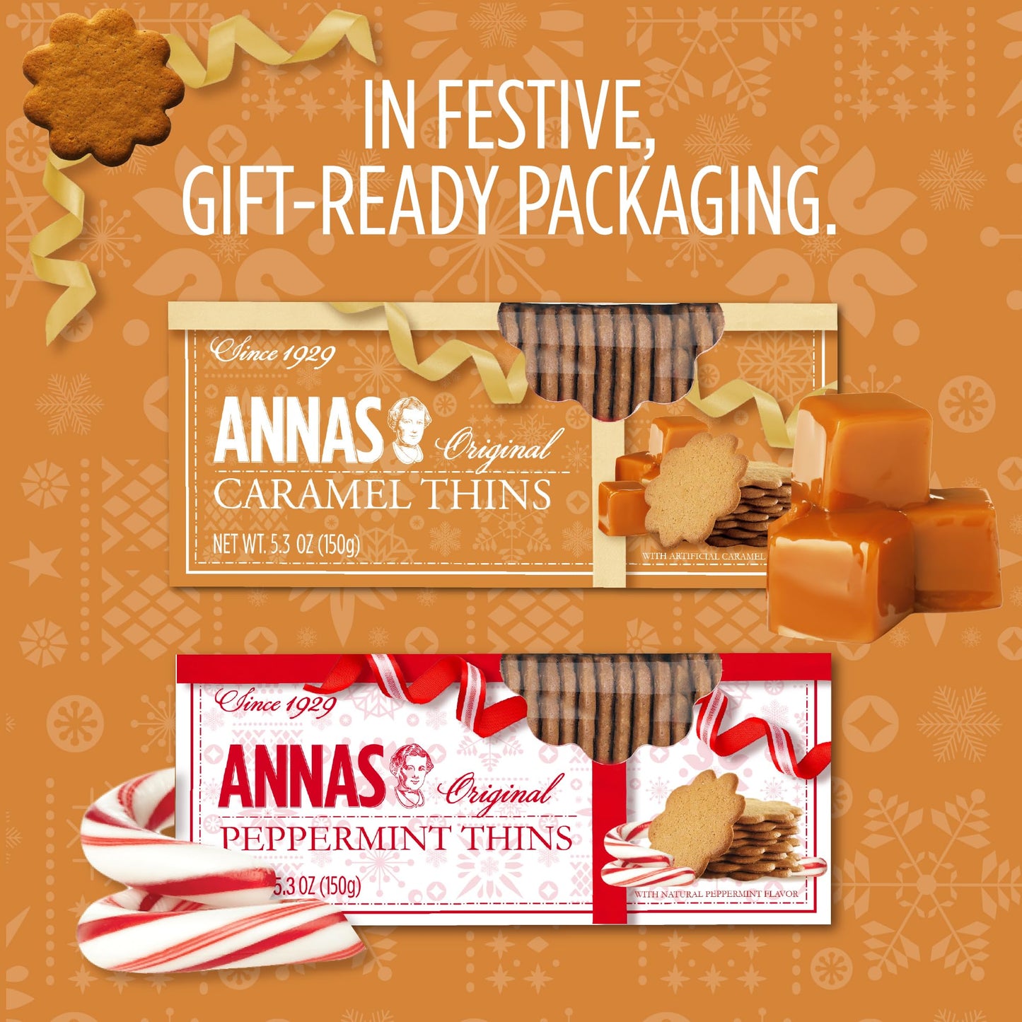 Annas Thins - Caramel Pepparkakor - 5.25 Ounce (Pack of 12) non GMO + Vegan