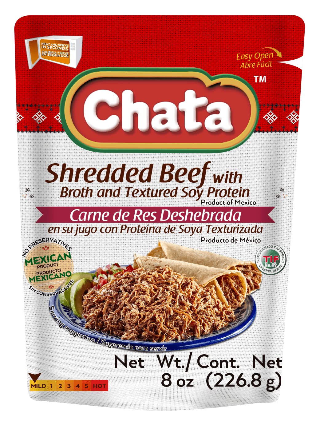 Chata Shredded Beef Pouch, Practical & Savory Shredded Beef, Ready-To-Eat, No Preservatives, 8 Oz (Pack Of 1)