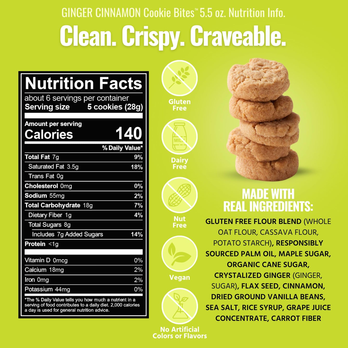 Every Body Eat Crunchy Cookie Bites, Gluten & Dairy Free, Vegan, School Lunch Snacks, (5.5 Ounce (Pack Of 3), Ginger Cinnamon)