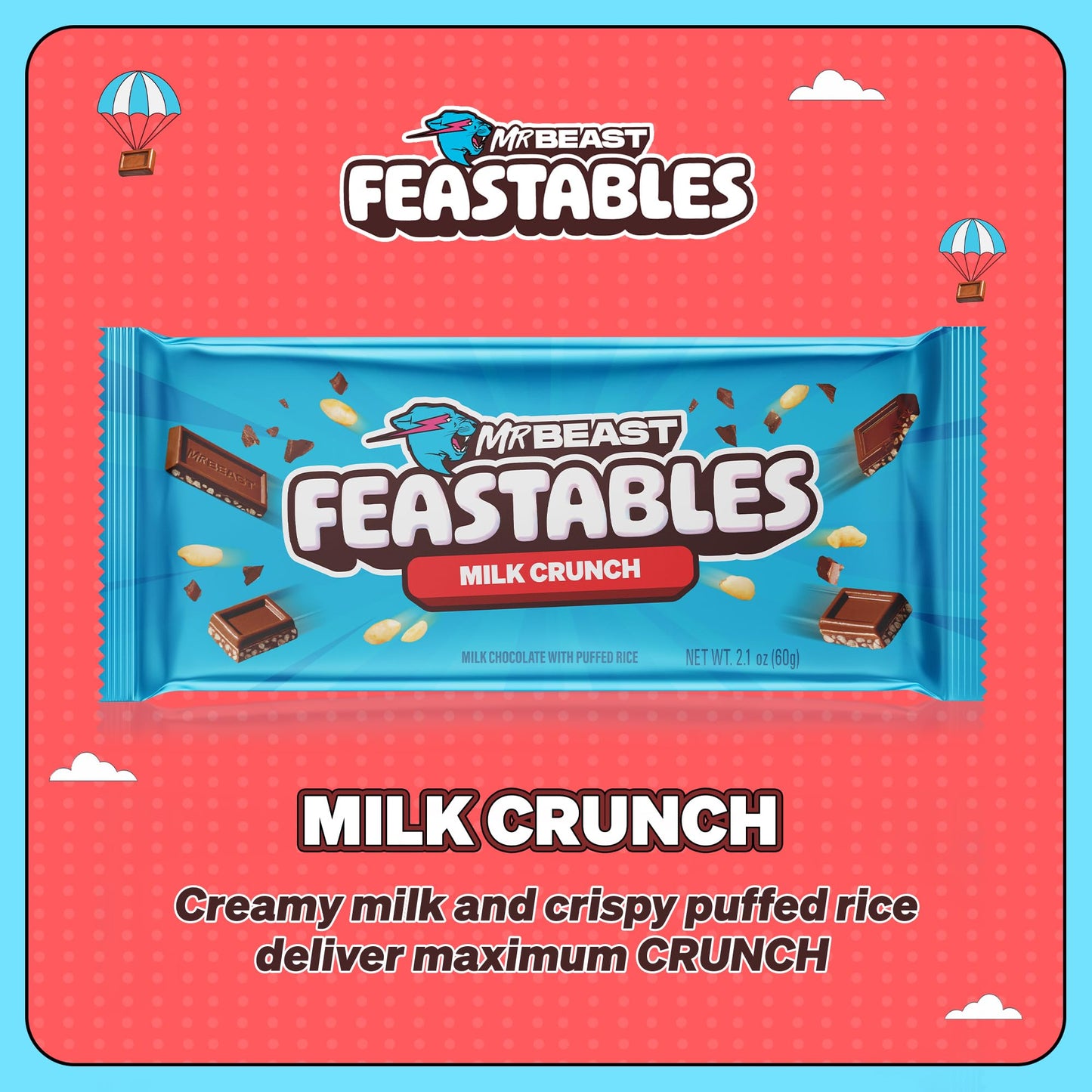 Feastables Milk Chocolate Crunch Bar, King Size, 10 Count, Fairtrade Cocoa, Perfect for Snacks & Gifts
