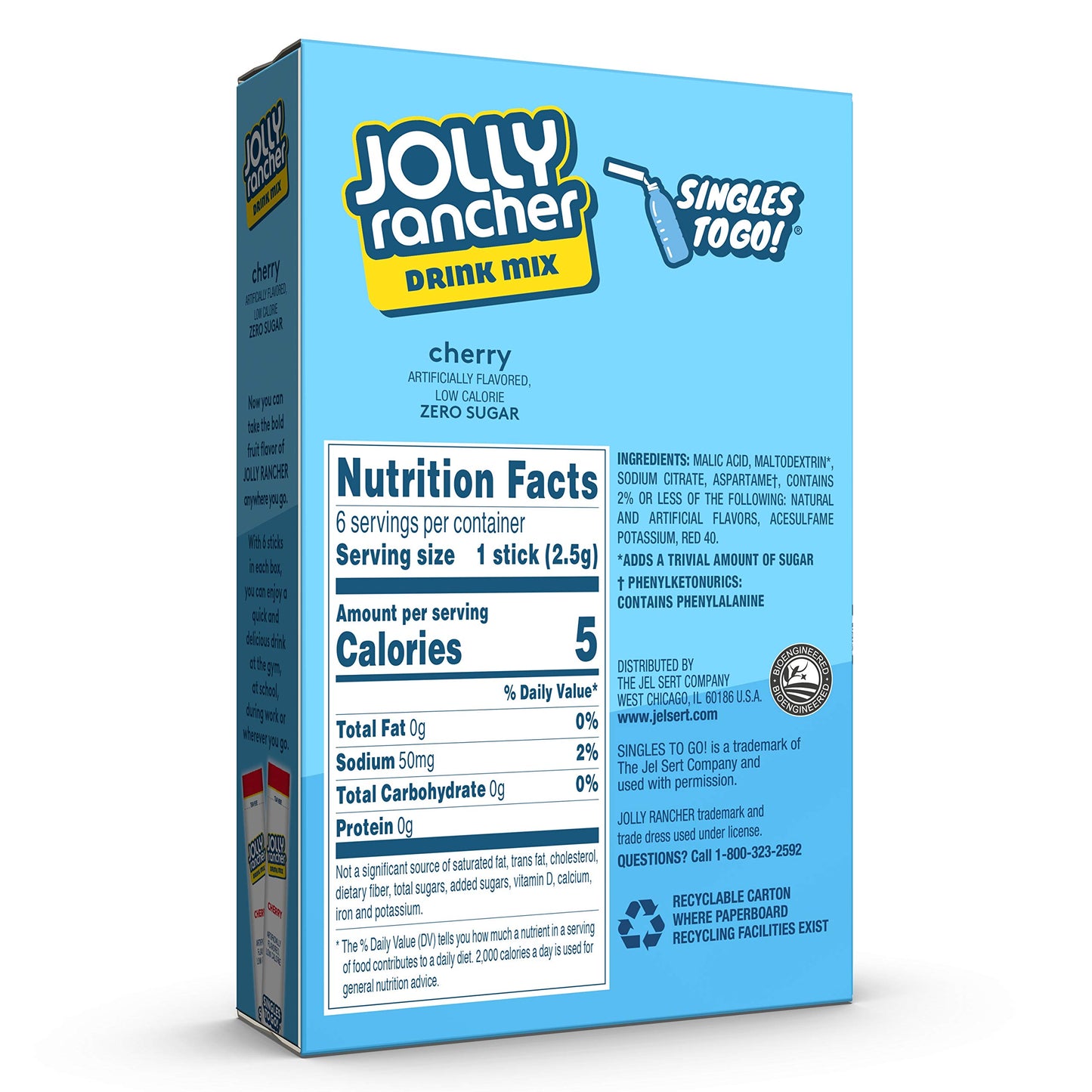 SINGLES TO GO! Jolly Rancher Drink Mix - Cherry Flavor - 12 Boxes with 6 Packets Each - 72 Total Servings - 0.57 Ounce per Pack -