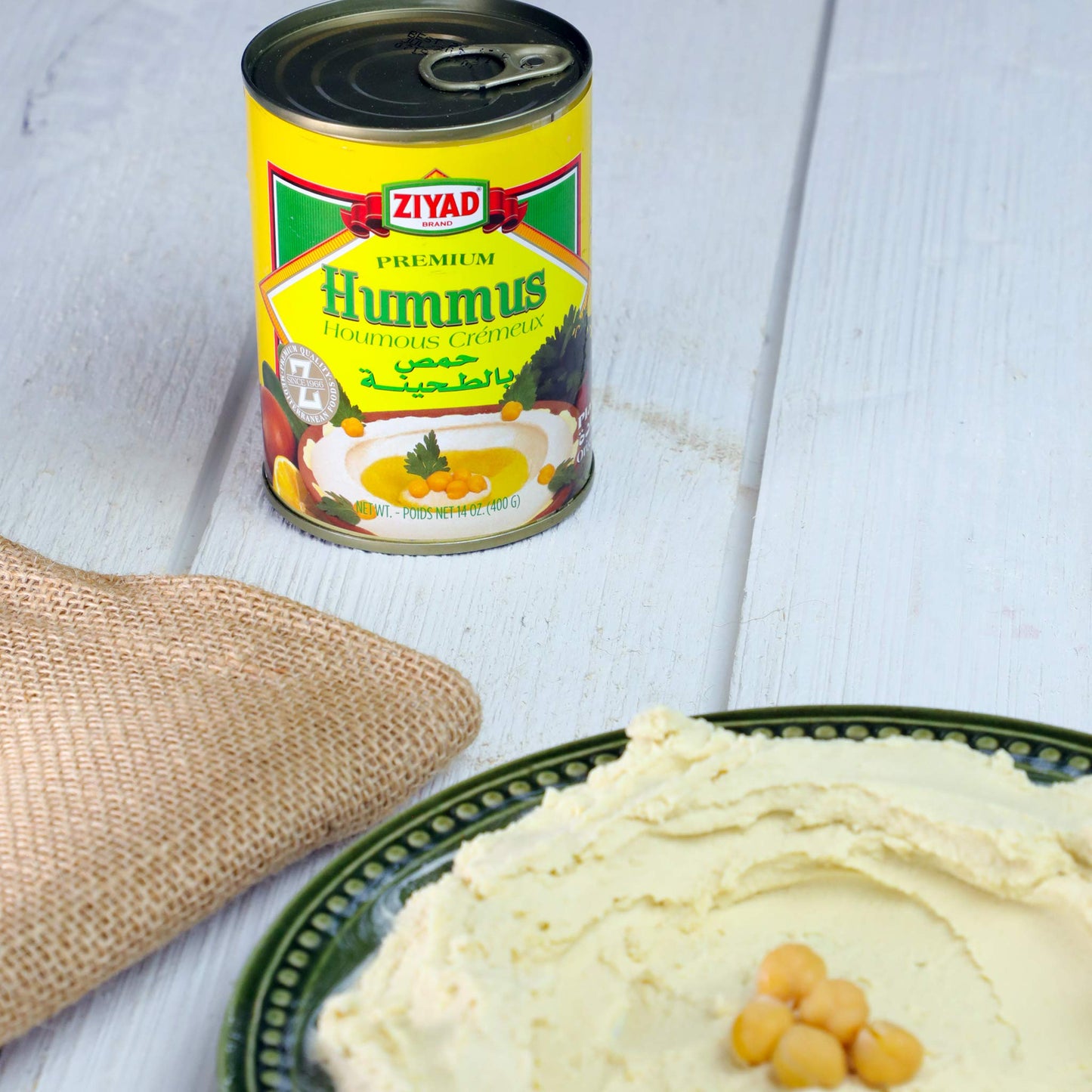 Ziyad Premium Hummus With Tahini Sauce, Chick Pea Dip, No Additives, No Preservatives, 14 Oz
