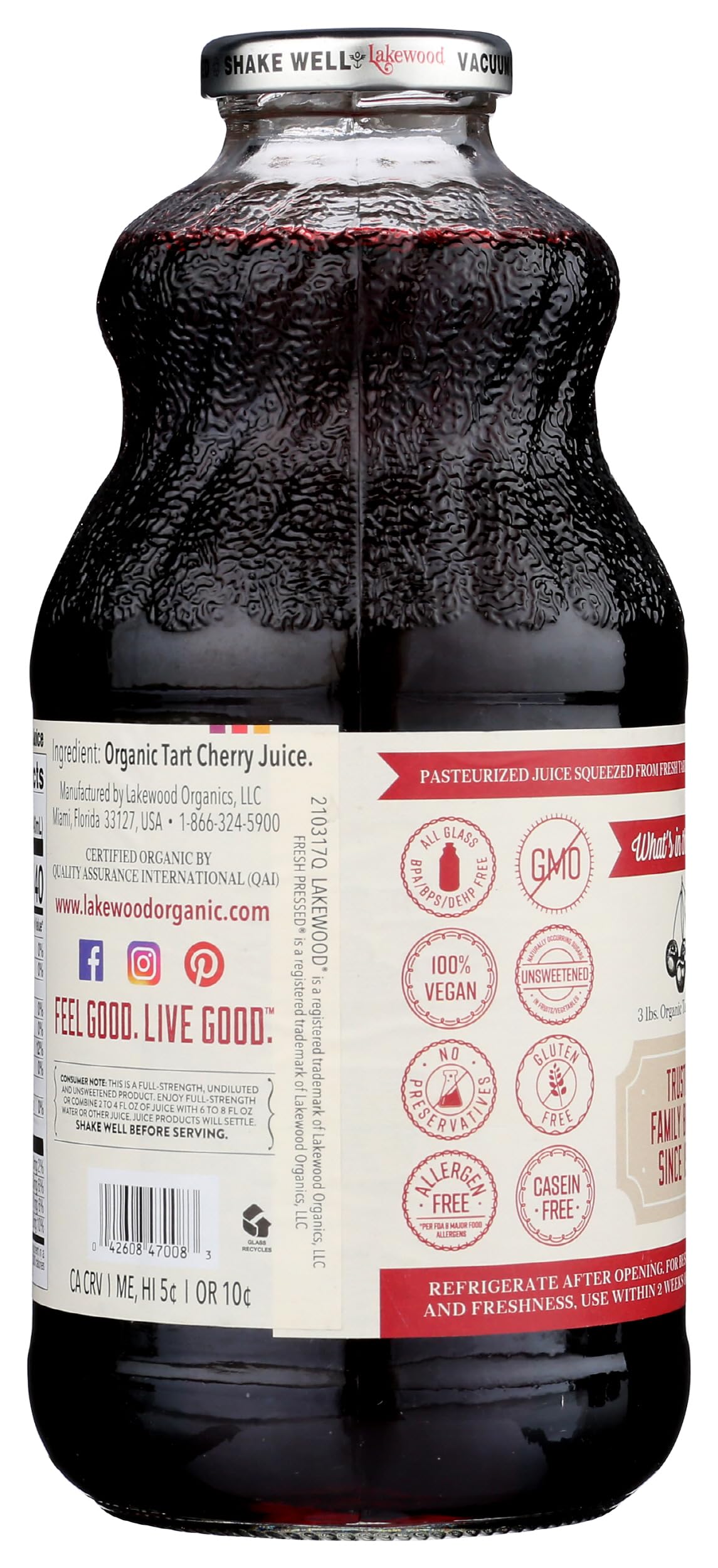 Lakewood, Organic Pure Cherry Tart Juice, 32 Oz