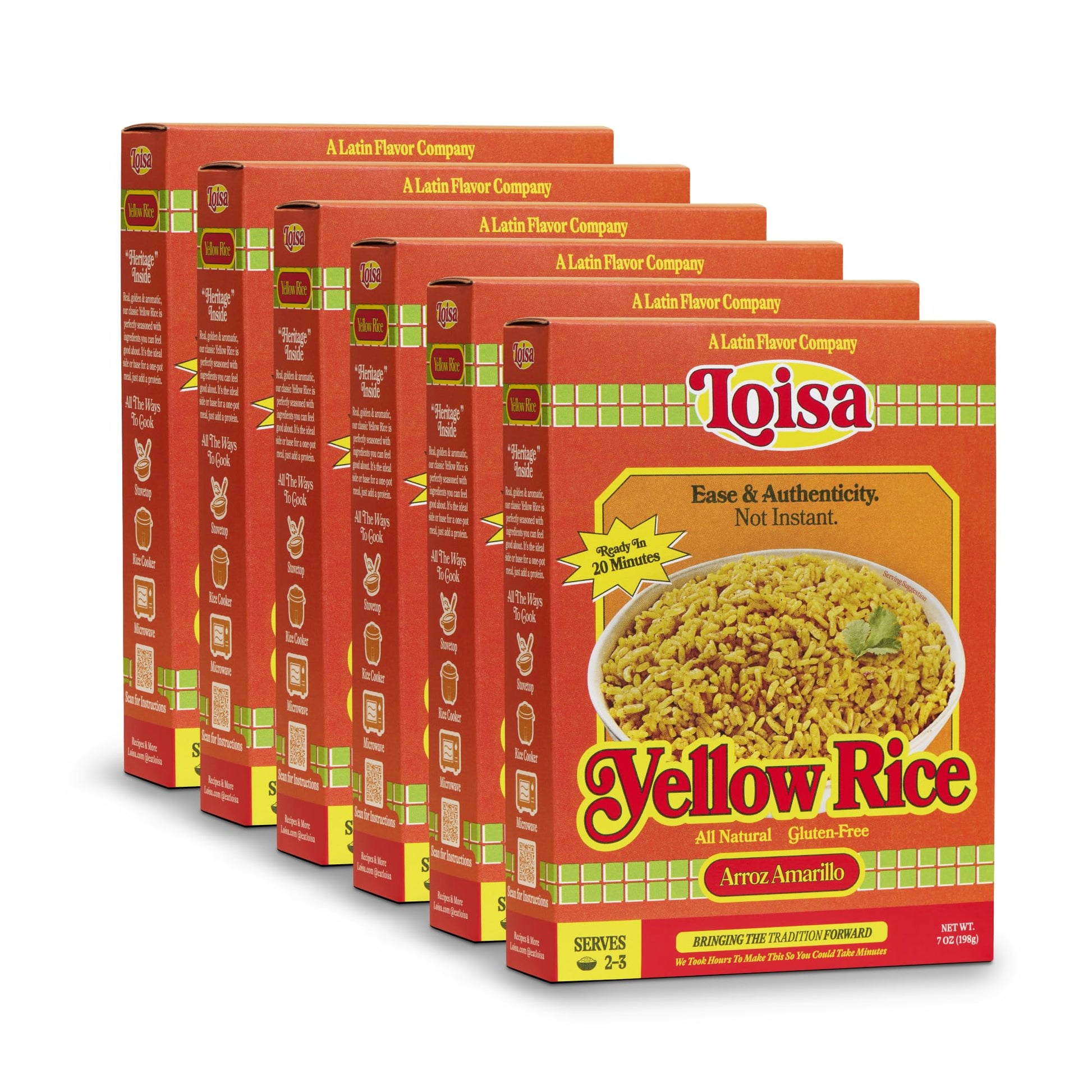 Loisa Yellow Rice, Premium Latin Rice, Non-GMO, No MSG, No Artificial Flavors, No Artificial Colors, Organic Spices, 7 oz, Pack 