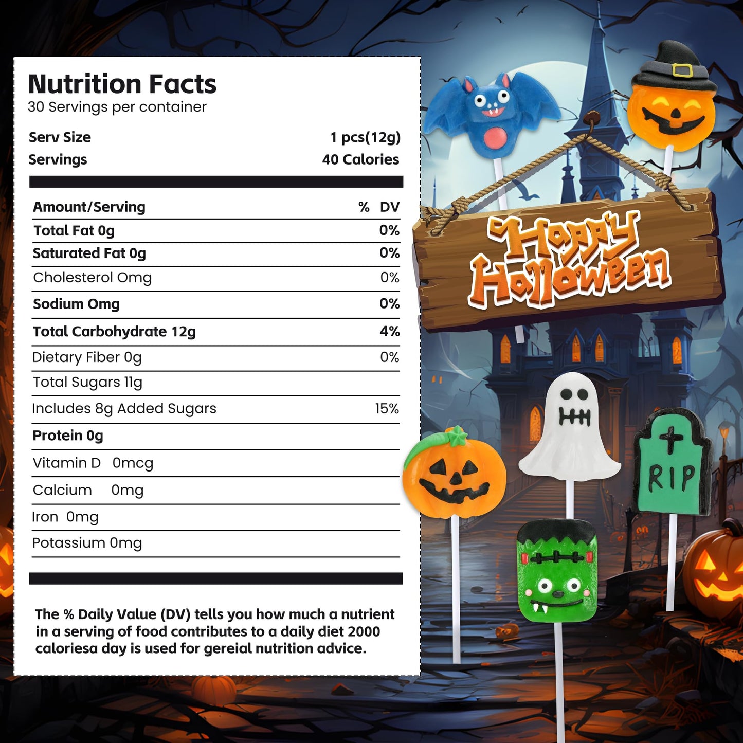 Auebriy Halloween Lollipop Suckers - 30 Pack Fruity Candy - Individually Wrapped - Colorful - Perfect for Trick or Treat and Party Favors