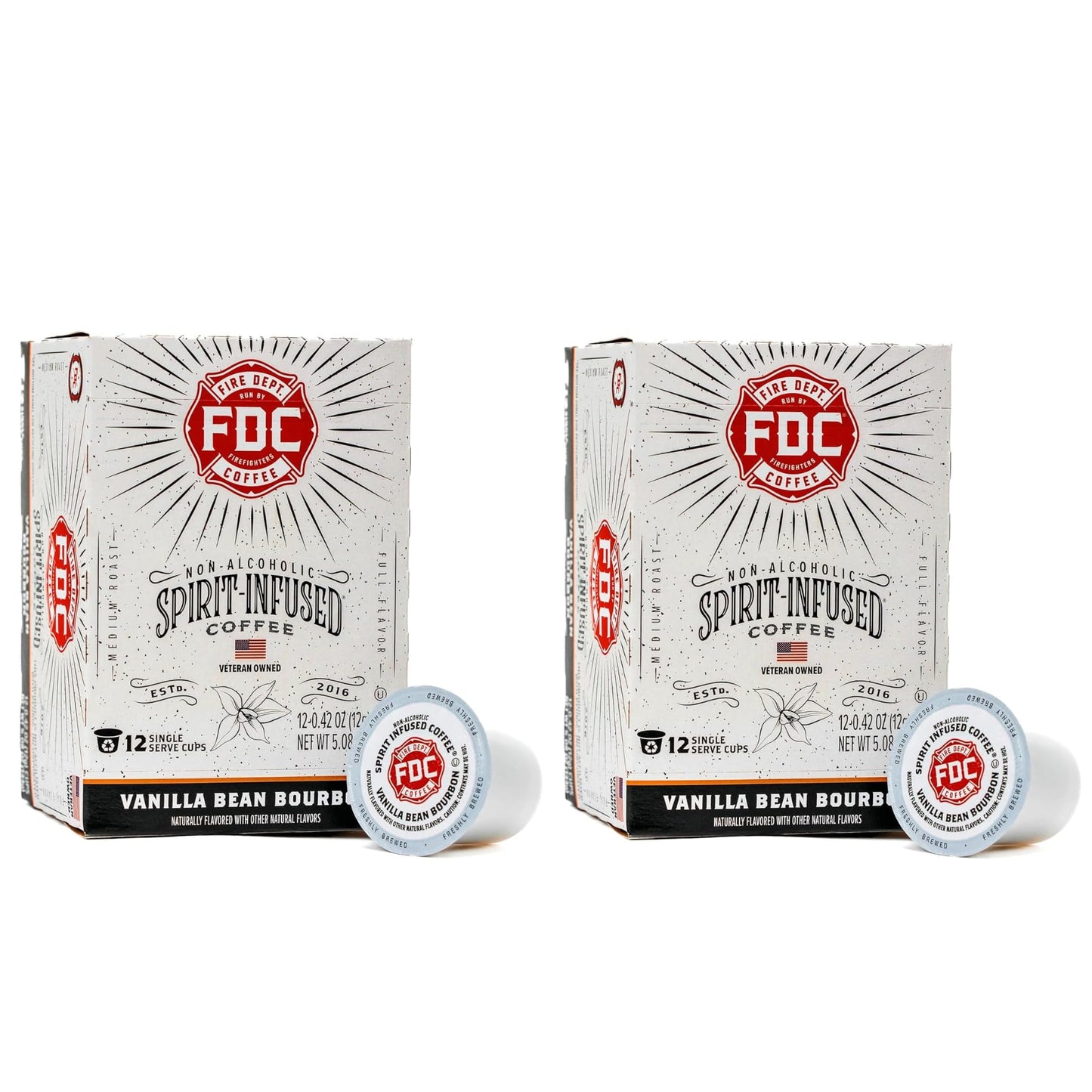 Fire Department Coffee Vanilla Bourbon K Cups - Premium Bourbon Infused Pods - 24 Count - Veteran Owned - Non-Alcoholic