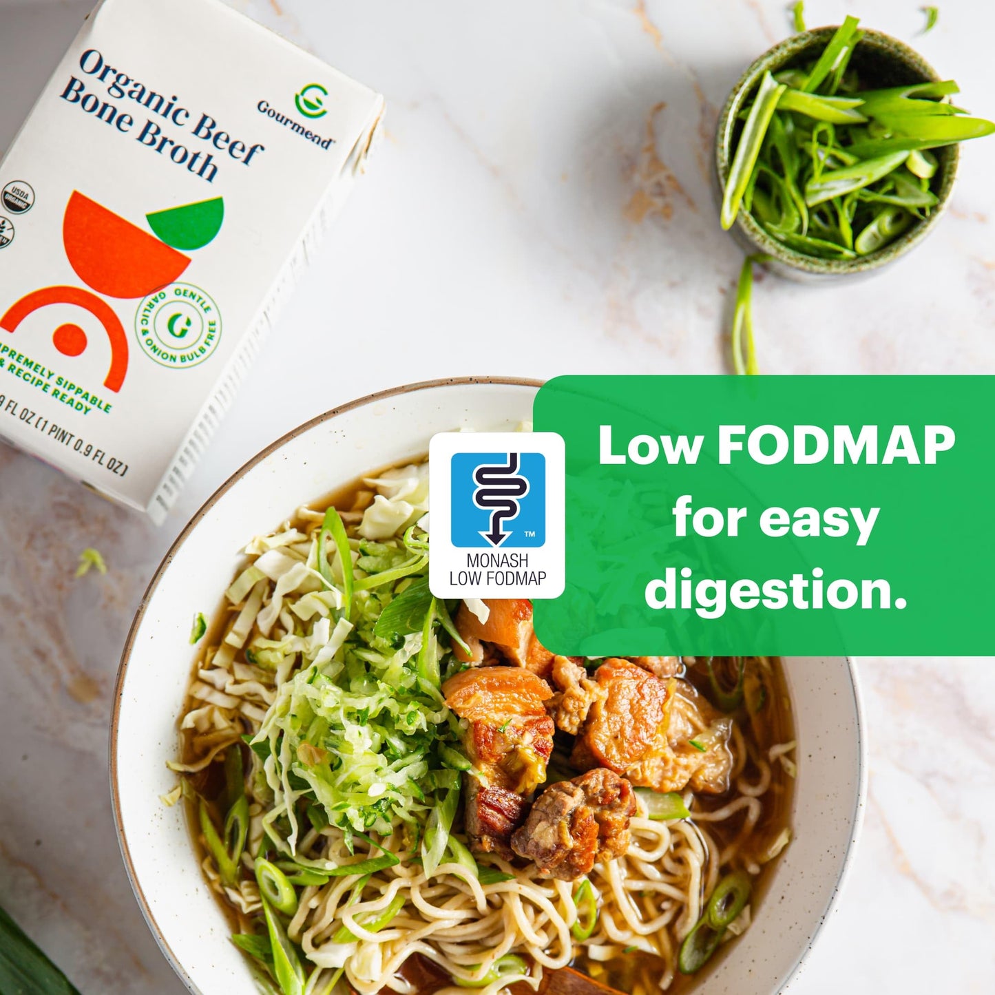 Organic Unsalted 16.9Oz Beef Bone Broth From Gourmend Foods (6 Pack) - Just 10 Ingredients, Low Fodmap Certified, Filler Free, G