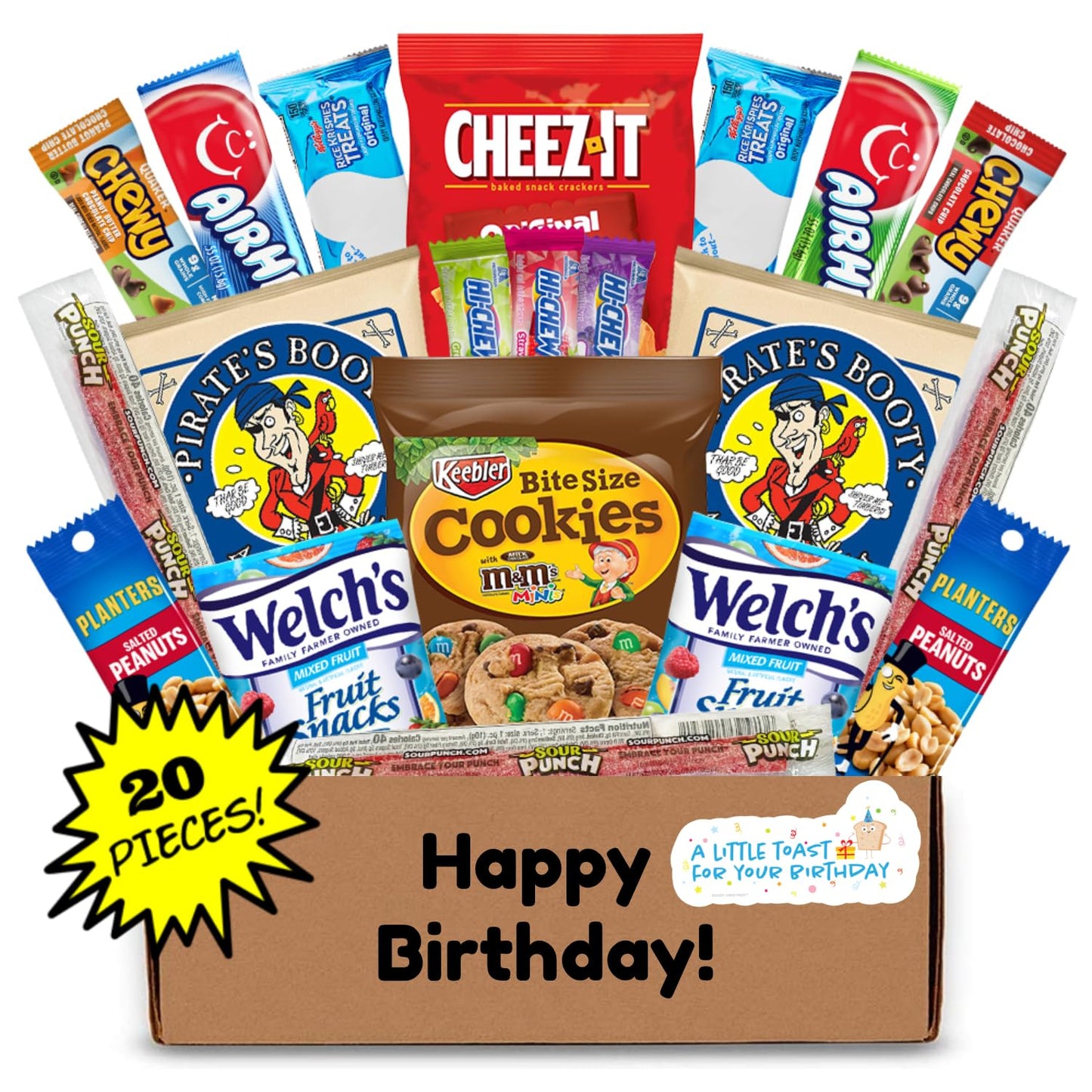 Hangry Kit Birthday Snack Box - (20 CT) Happy Birthday Gift Basket Care Package - Contains Birthday Snacks  Cookies  Chips  Candy. Party Variety Gift Box. (Funny 1)