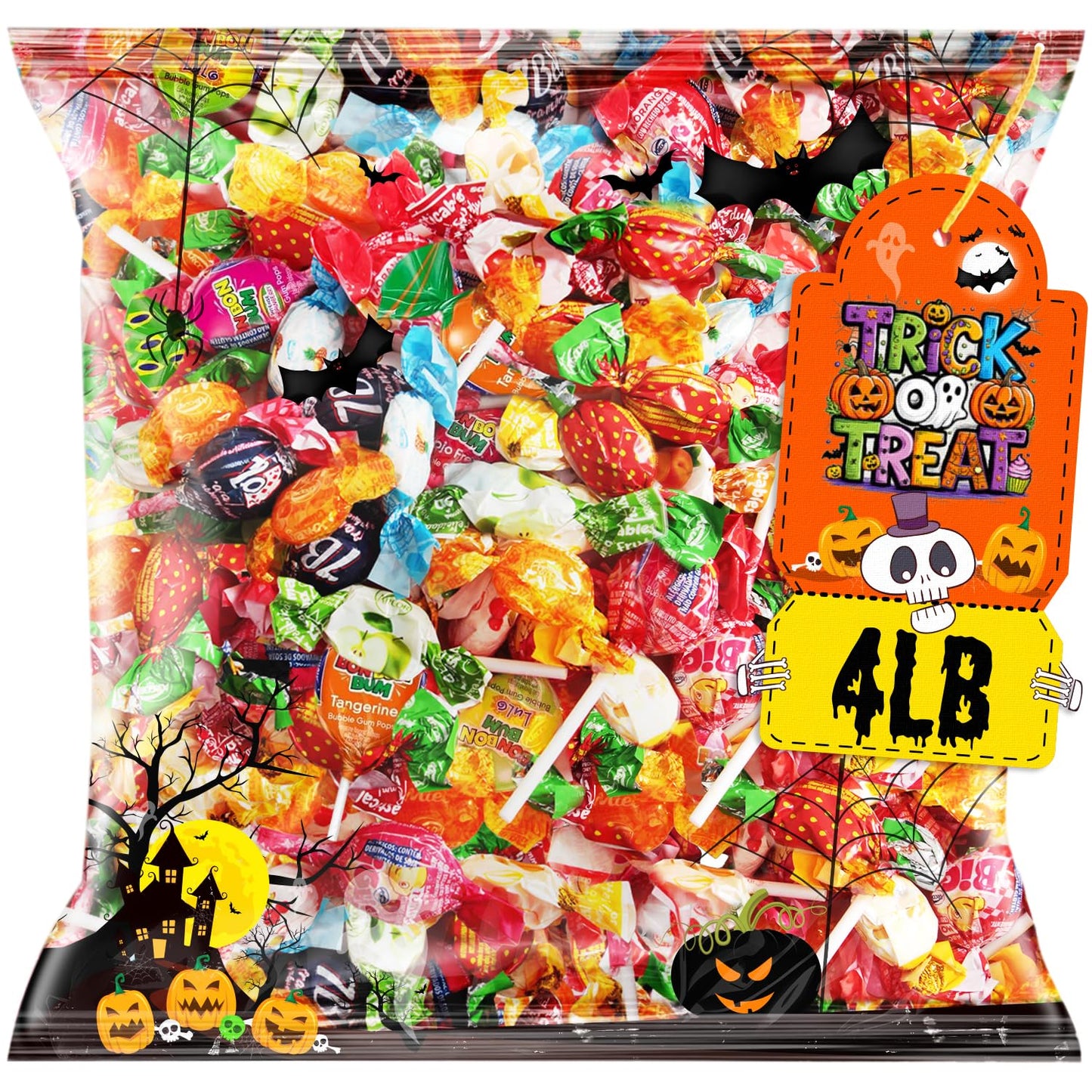 Halloween Assorted Candy Variety Pack - 4 LB Trick or Treat Ready Mix - Bulk Bag of Individually Wrapped  Naturally Flavored Sweets - Perfect for Piatas  Kids Parties & Birthday Games