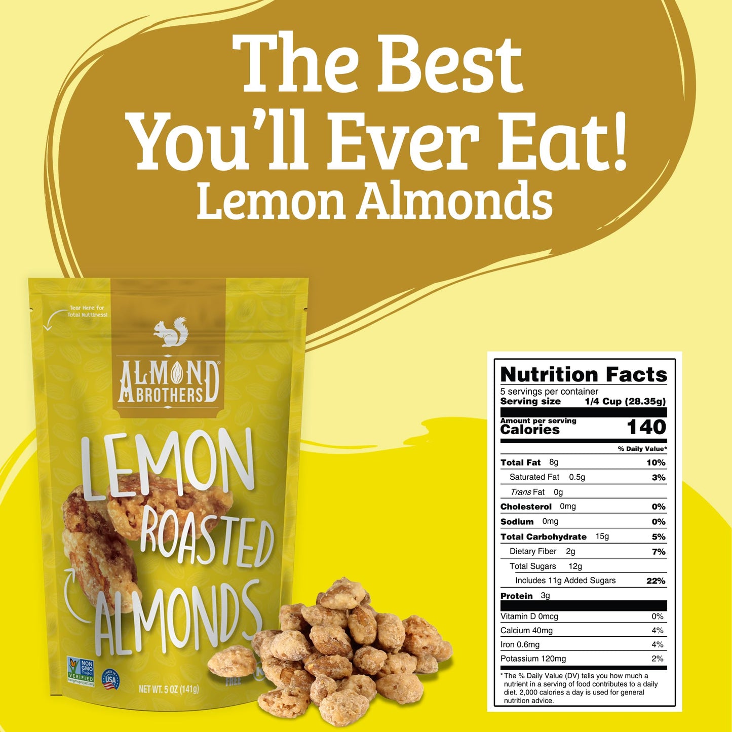 Almond Brothers Roasted Almonds - Hand Crafted Lemon Glazed Almonds, Gluten-Free, Non-Gmo, Candied Almonds, Gourmet Almonds Snac