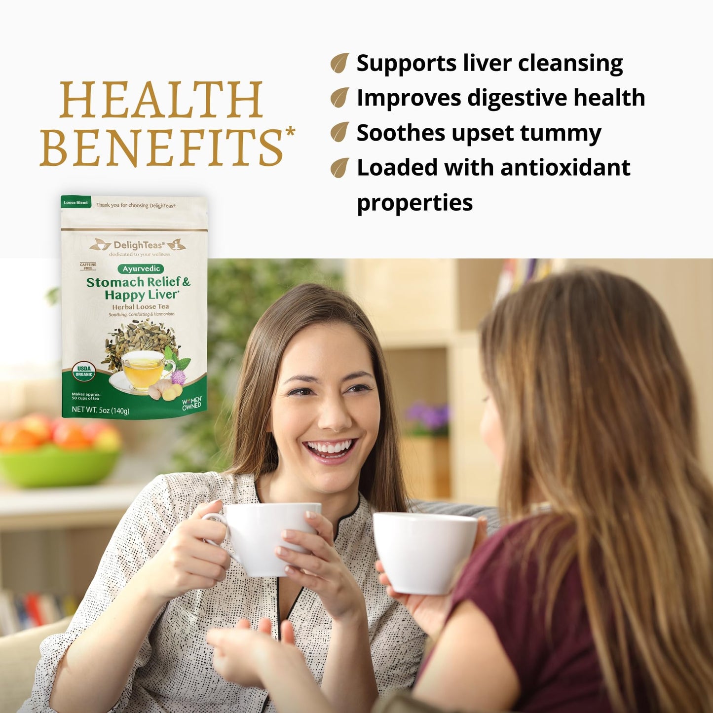 DelighTeas Stomach & Liver Tea - Ayurvedic Herbal Blend, 5oz Loose Leaf, Vegan, Caffeine-Free, Sugar-Free