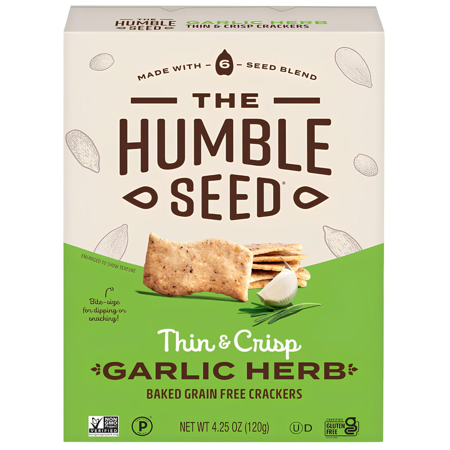 The Humble Seed Grain Free Crackers, Garlic Herb, Plant-Based, Kosher, Paleo Friendly, Gluten Free & Non-GMO, 4.25 Ounce (Pack o