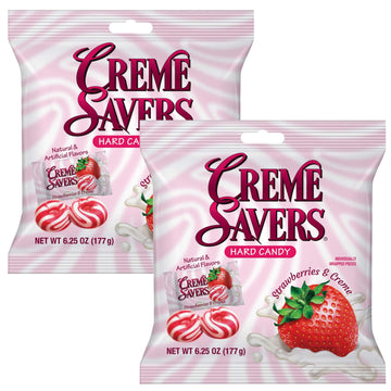 Cream Savers Strawberries & Cream, 6.25 Ounce Bag (Pack of 2), Individually Wrapped Hard Candy, Strawberry Candy, The Hampton Ca