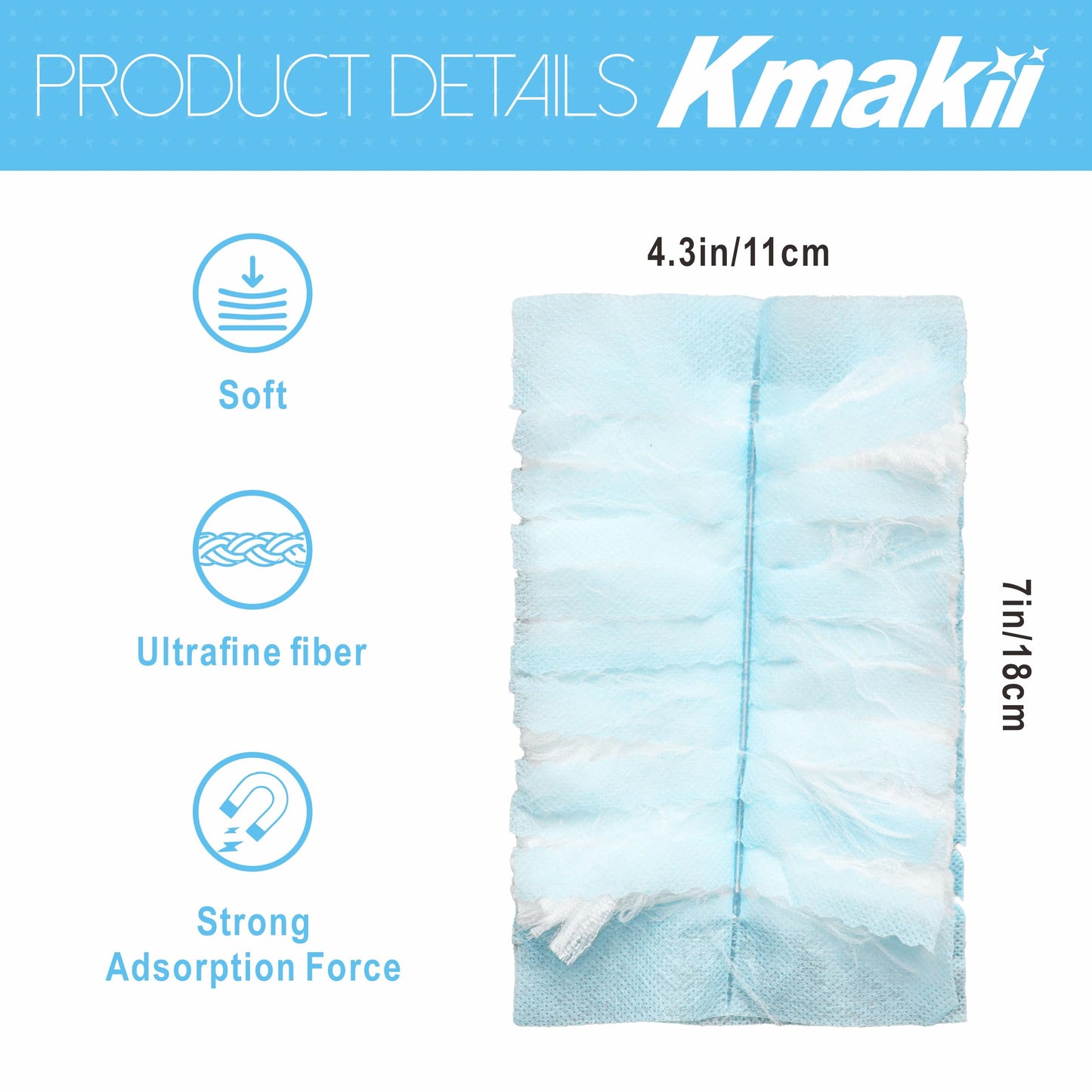 Kmakii Disposable Duster Refills Bulk Heavy Duty Dusters Refills Blue Replacement Head 30 Counts