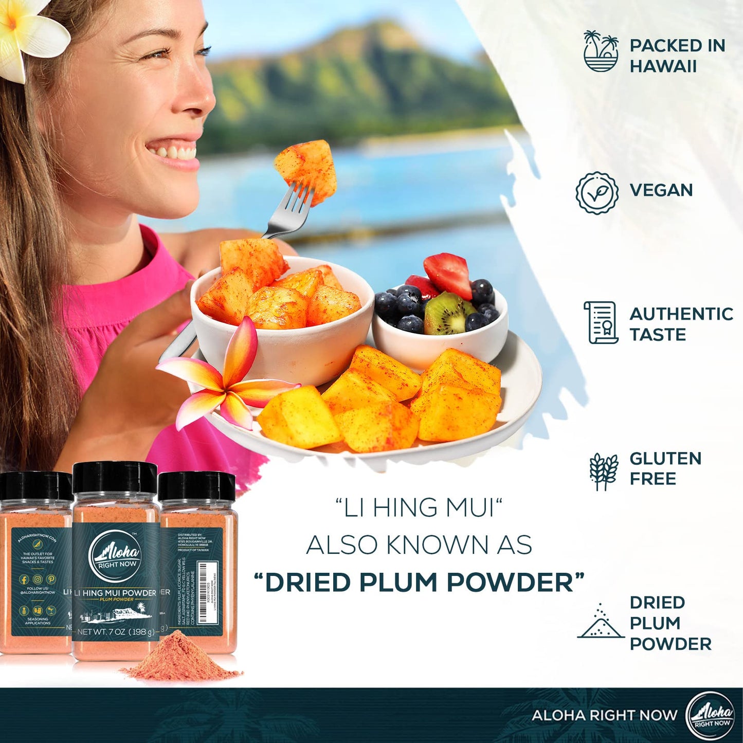 Aloha Right Now Li Hing Mui Powder Shaker, Sweet & Sour Dried Plum, 7 oz