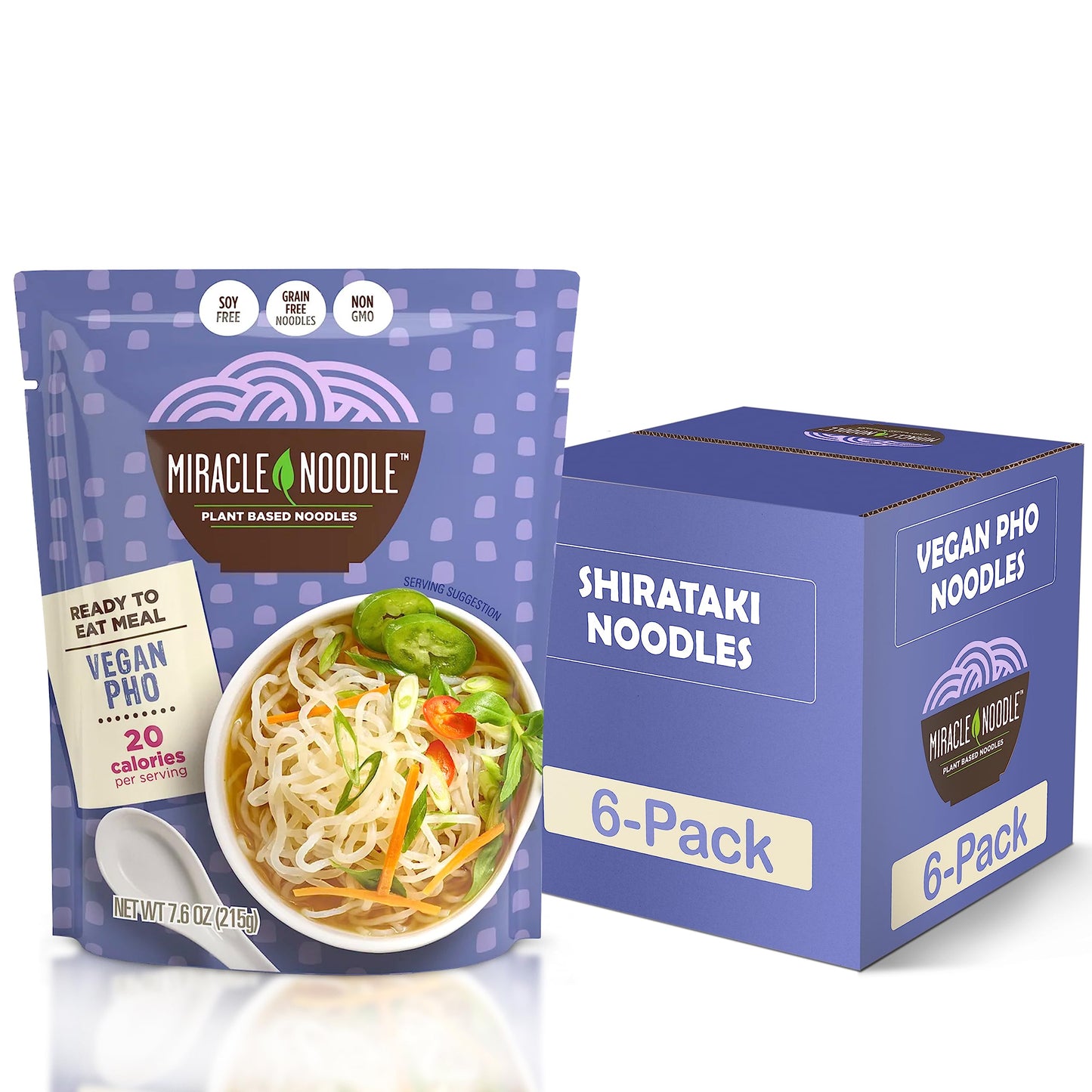 Miracle Noodle Vegan Pho Konjac Shirataki Noodles, Gluten Free, 48 Oz, 6-Pack