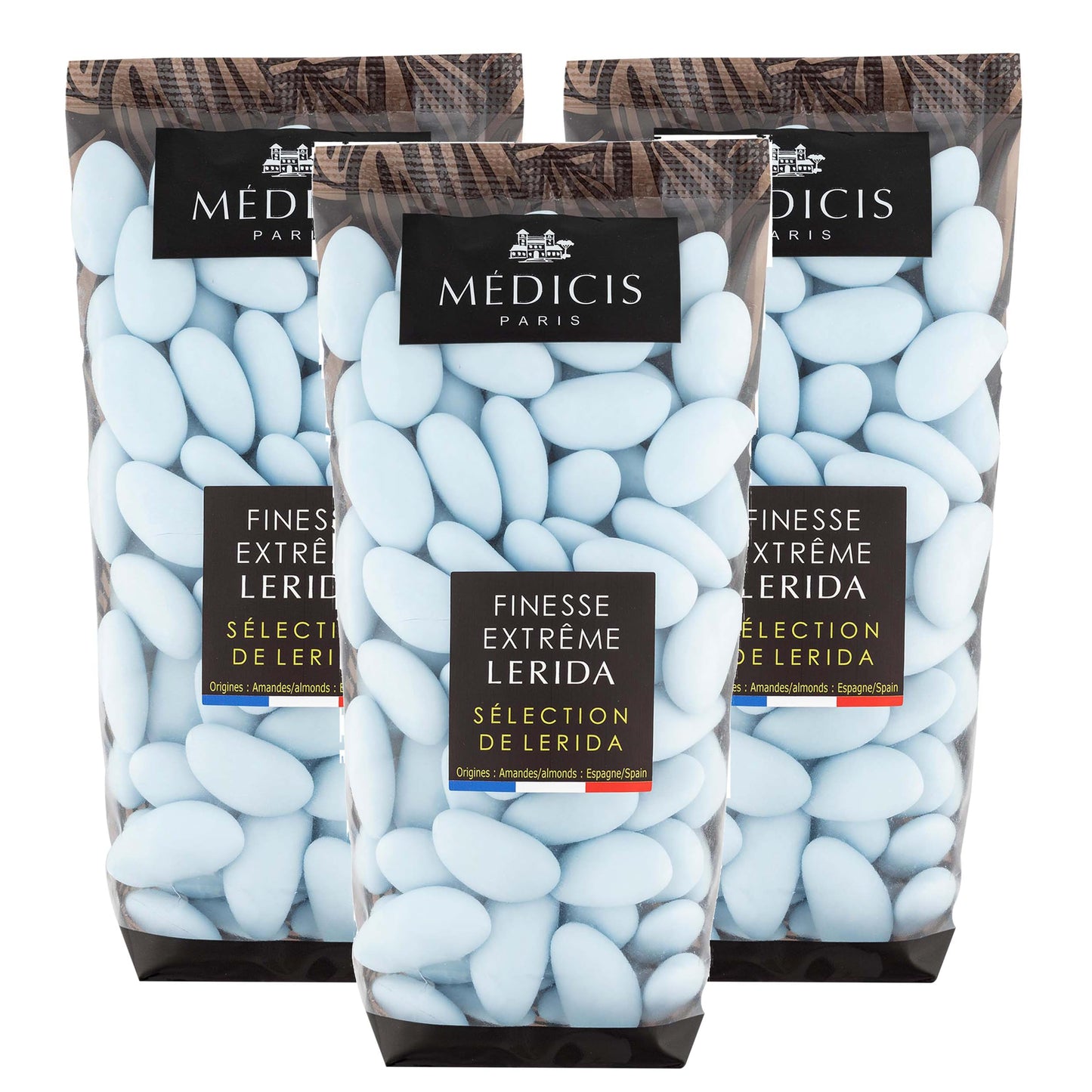 Medicis Top-Grade Candied Almond Dragees (French Jordan Almonds) Sugar Coated Candies Ideal As A Party Favor For Weddings And Baby Showers  75 Count Bag 8.8Oz  Blue (Pack Of 3)