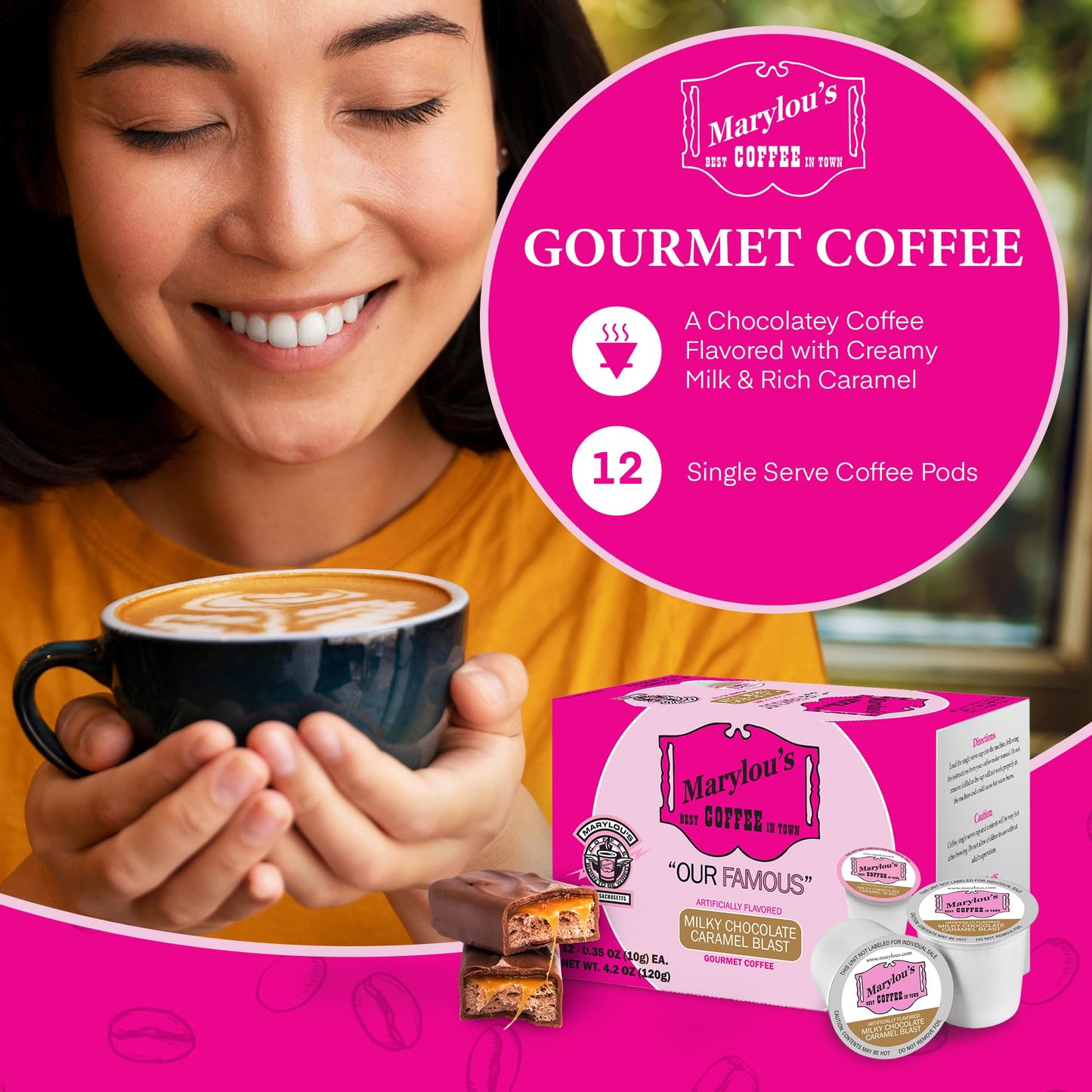 Marylous Milky Chocolate Caramel Blast Flavored Coffee Pods, Compatible with Keurig, 12 Single Serve Pods, 1 Count