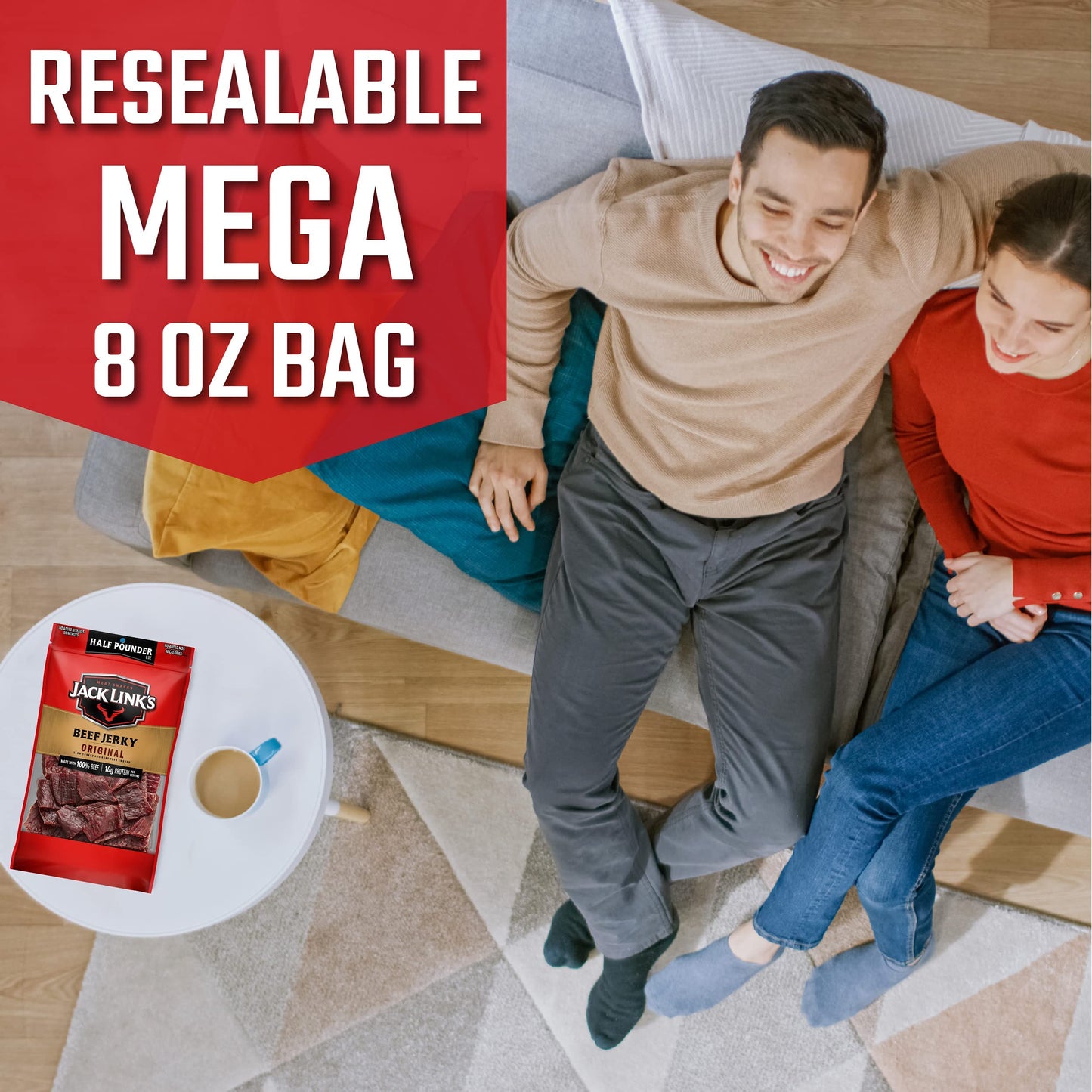 Jack Link's Beef Jerky, Original, 1/2 Pounder Bag - Flavorful Meat Snack, 10g of Protein and 80 Calories, Made with Premium Beef