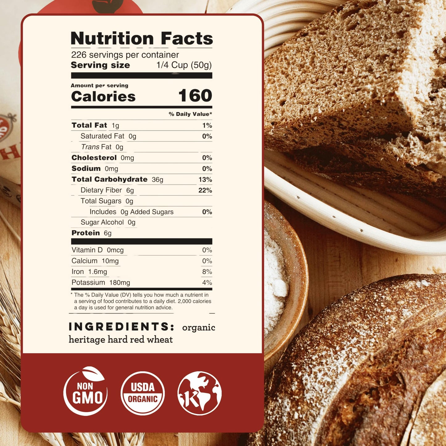 Sunrise Flour Mill Organic Hard Red Wheat Berries, Non-GMO, Vegan, 25 LB (400 Ounce)