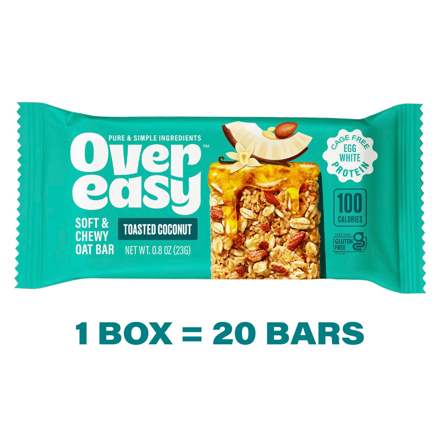 Over Easy Mini Granola Breakfast Bars, Toasted Coconut, Gluten Free, 20 Count, 100 Calories, Dairy Free, Soy Free
