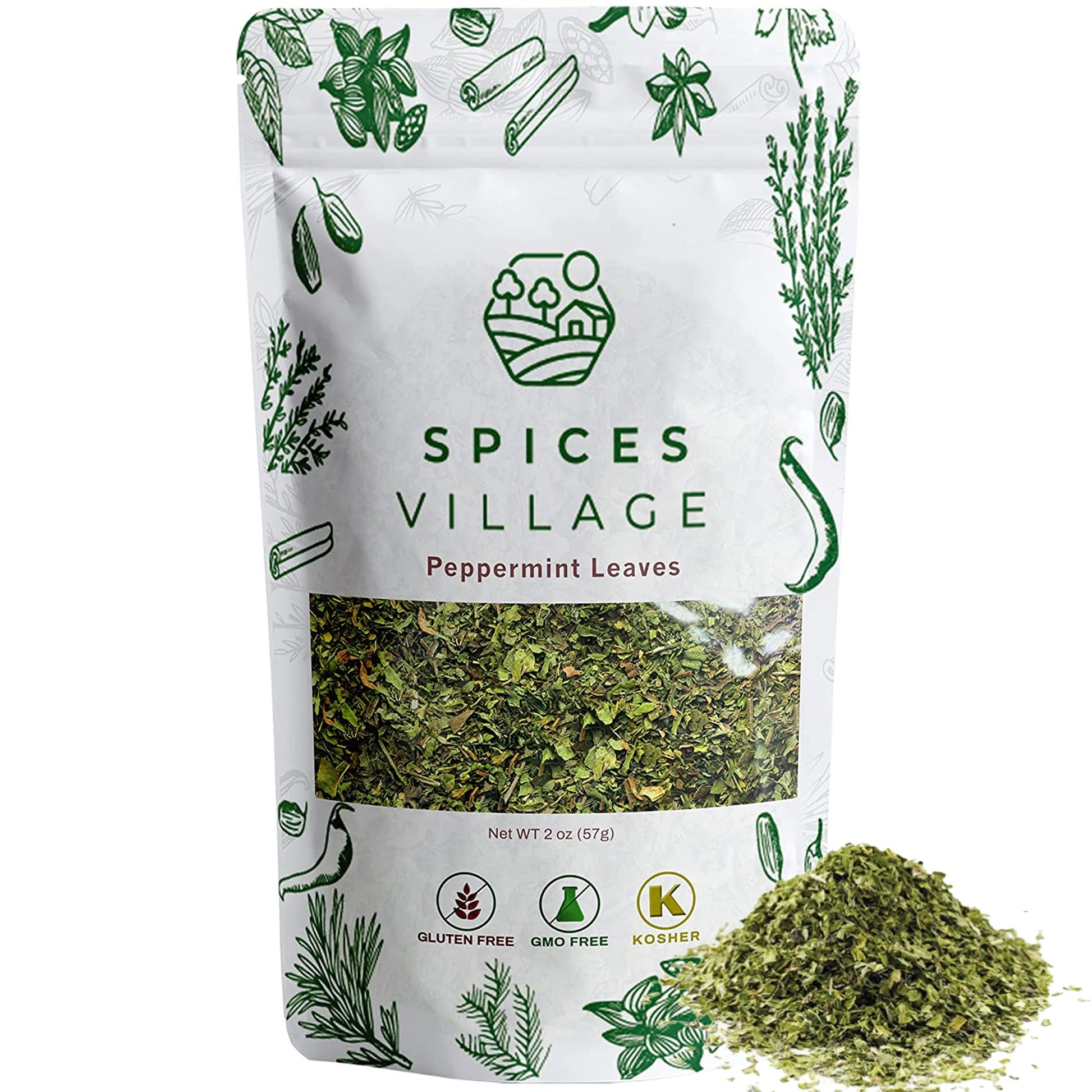 SPICES VILLAGE Dried Peppermint Leaves (2 oz) - Fresh Peppermint Leaves, Mint Herb, Crushed Mint Spice Great for Loose Leaf Tea,