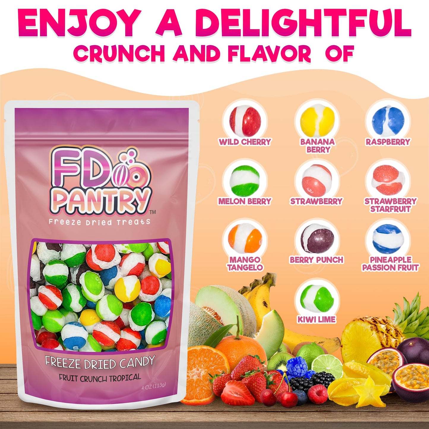 Freeze Dried Fruit Crunch Candy (Mash-Up, 4 Oz) Wildberry + Tropical Mash Up Treat Gift Bag