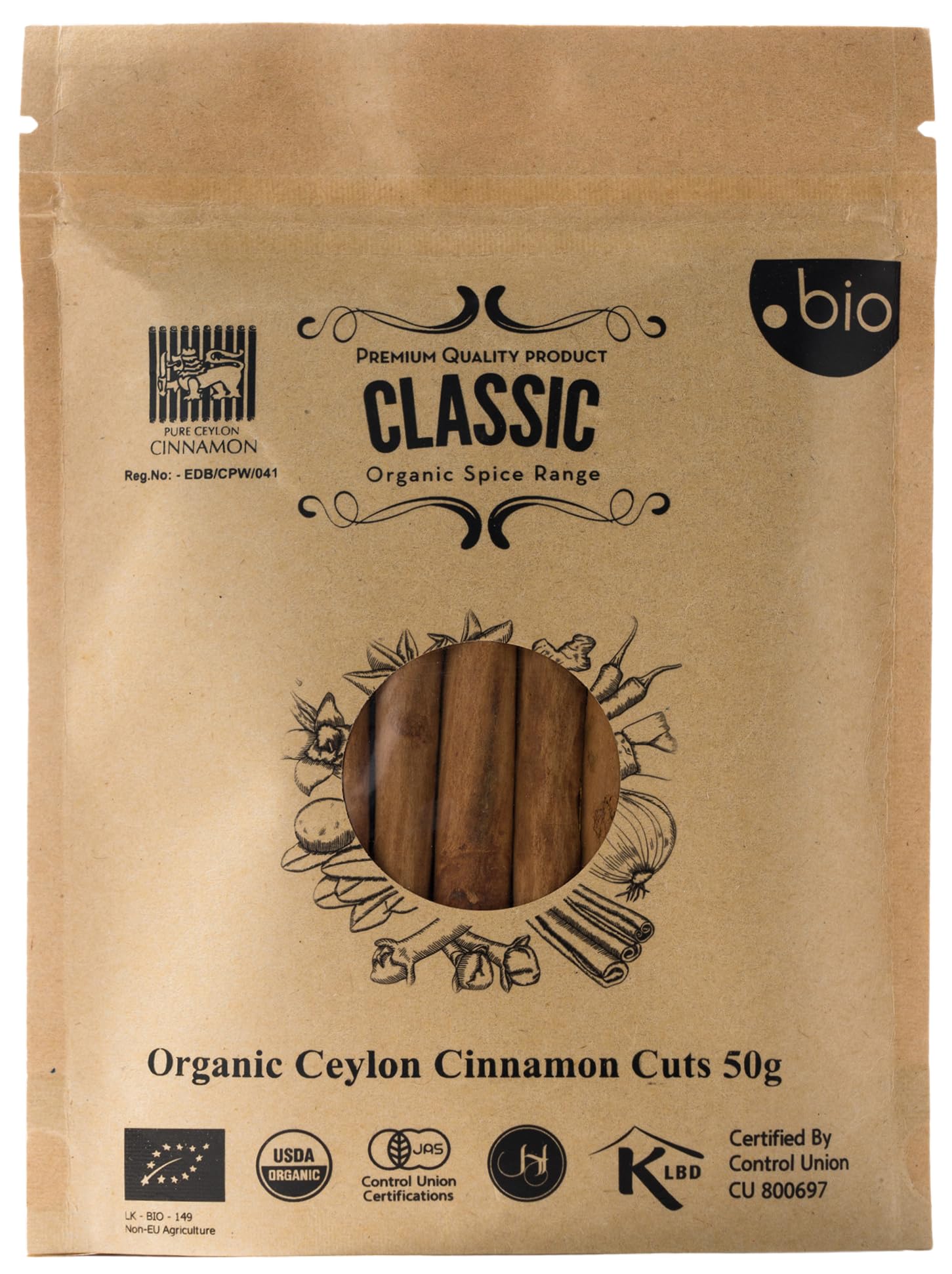 Organic Ceylon Cinnamon Sticks | Usda Certified |100% Ceylon Cinnamon | Top-Grade Quality Alba Grade | 3.5Oz (100G) Resealable Bag