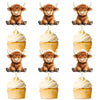 Cyodoos 24Pcs Highland Cow Cupcake Toppers Farm Animals Cupcake Picks Highland Cow Theme Baby Shower Kids Birthday Party Cake De