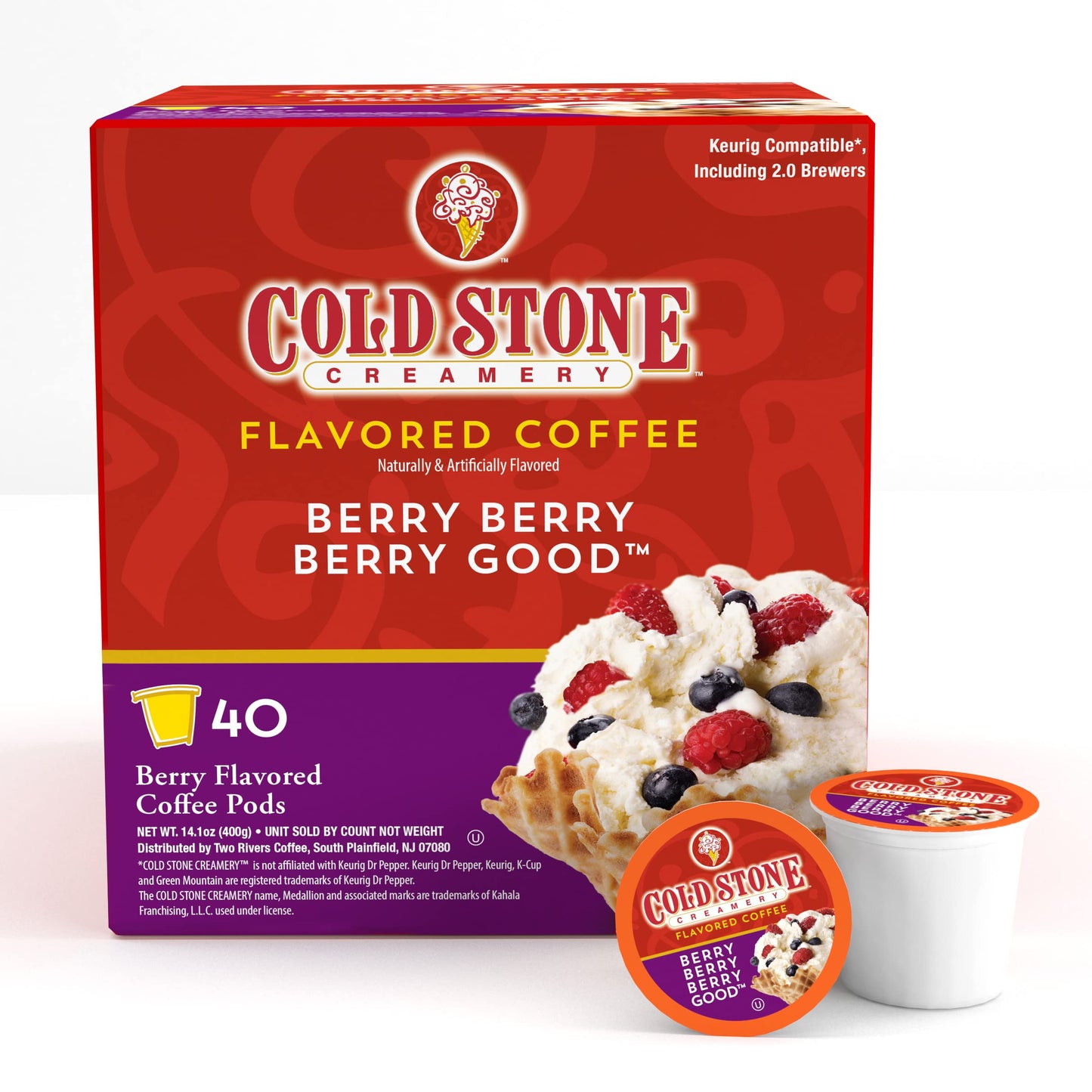 Cold Stone Creamery Beverages Ice Cream Flavored Coffee Pods, 40 Count, Berry Berry Berry Good, Compatible with K Cup malt-inspired