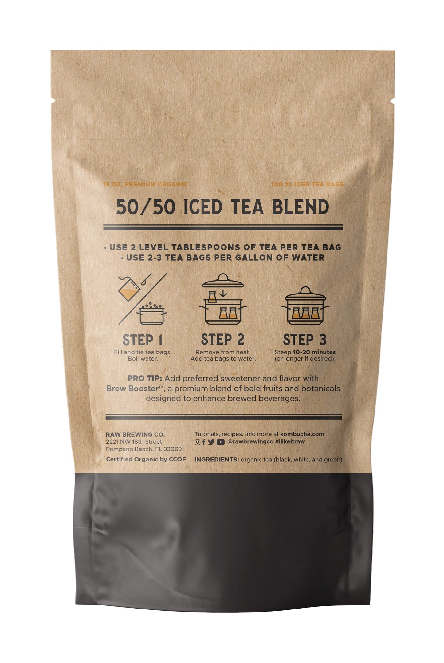 The Southern Standard - Premium Organic Iced Tea Bags - 50/50 Blend (50% Black, 50% Green And White),100 Xl Bags (1 Pound. Makes