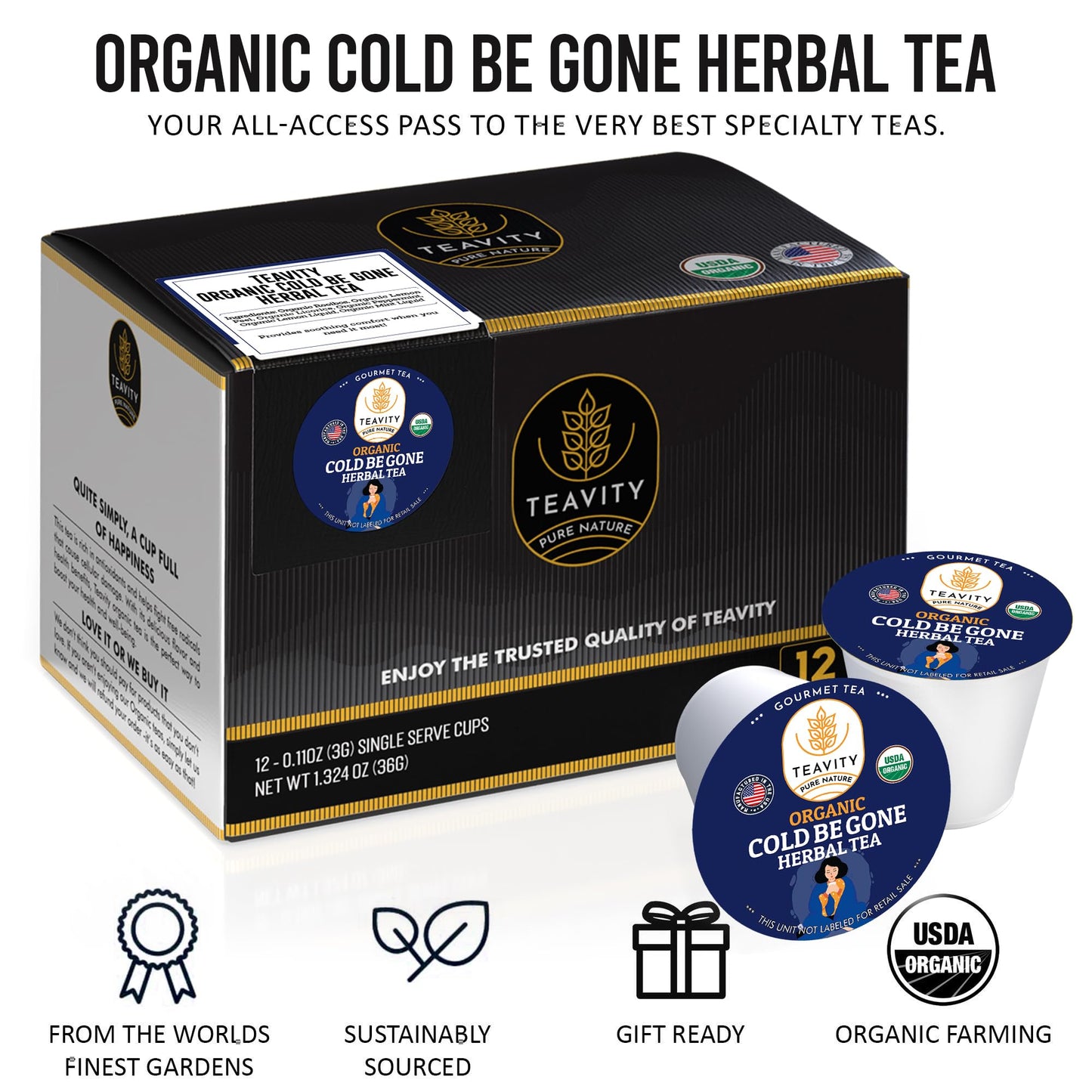 Teavity Organic Rooibos Tea Pods - Unsweetened Decaf with Lemon, Mint, Licorice - 12 Count for Keurig