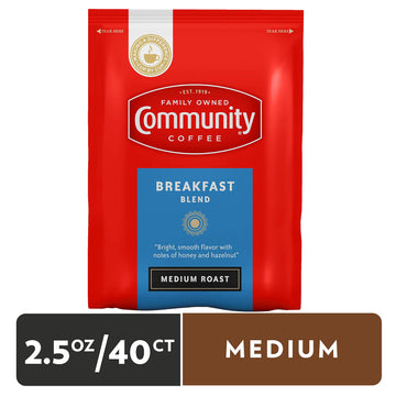 Community Coffee Ground Coffee Packets, Breakfast Blend Medium Roast, Pre-Measured 2.5 Ounce Individual Coffee Packets, Box Of 4