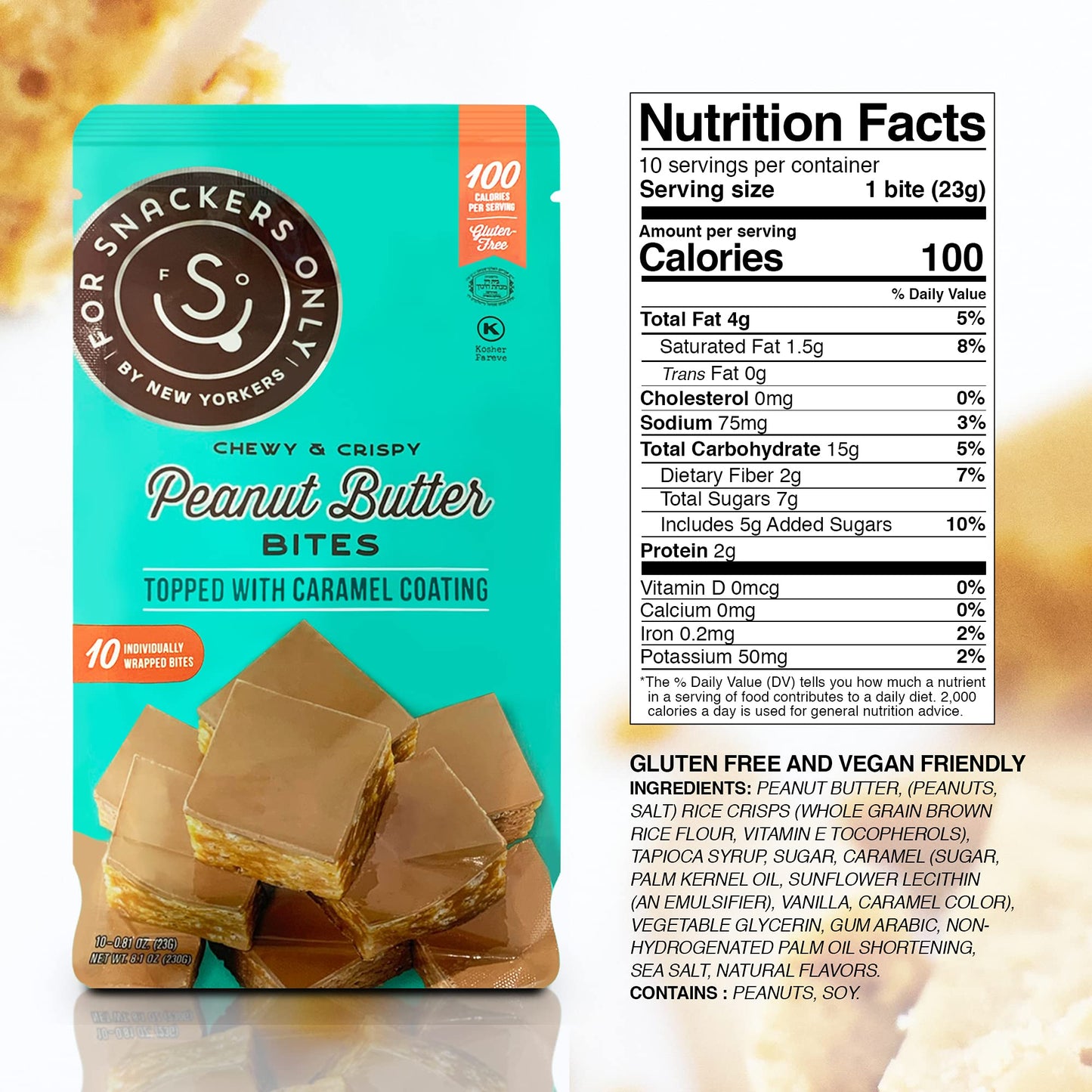 For Snackers Only Peanut Butter Bites - Gluten Free, Vegan, Non-Dairy - 3 Pack of 24 Individually Wrapped 100 Calorie Snacks