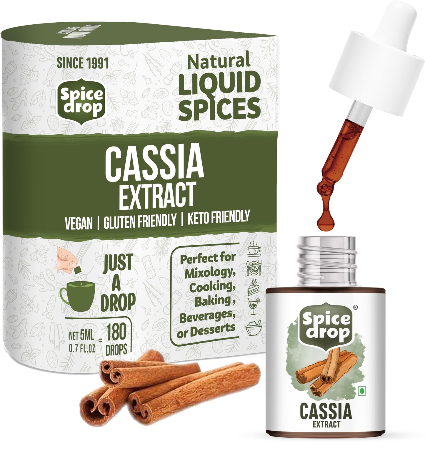 Spice Drop Cinnamon Cassia Extract – Baking, Cooking, Smoothie, Dessert, Coffee, Tea | enhanced Quality Rich Aroma & Flavor | No Added Color or Preservative | Sri Lanka Origin | Vegan | 0.17 Oz