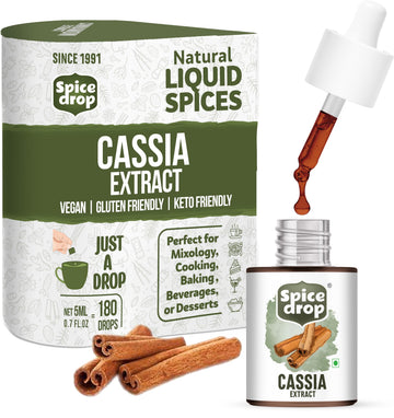 Spice Drop Cinnamon Cassia Extract – Baking, Cooking, Smoothie, Dessert, Coffee, Tea | enhanced Quality Rich Aroma & Flavor | No Added Color or Preservative | Sri Lanka Origin | Vegan | 0.17 Oz