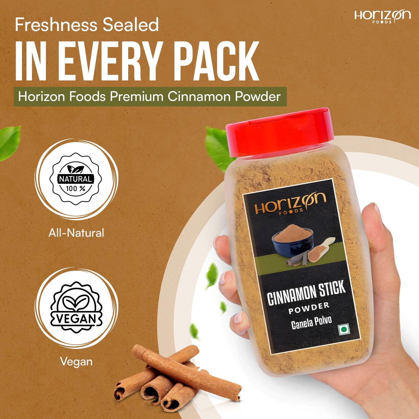 Horizon Foods Enhanced Ground Cinnamon Powder - 100 Grams Freshly Ground Cinnamon Sticks For Baking, Cooking & Seasonings - Ideal For Cinnamon Rolls, Mediterranean Food Recipes & Spices Gift Sets