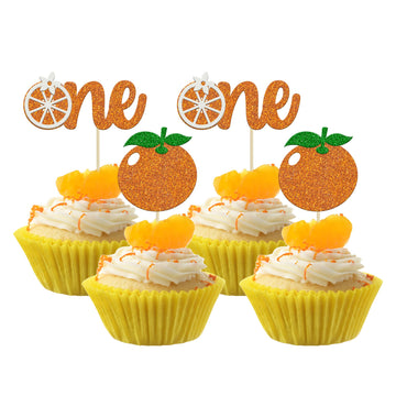 24Pcs Little Cutie One Cupcake Toppers Glitter Orange First Birthday Cupcake Picks For Citrus Theme Baby Shower Kids 1St Birthda